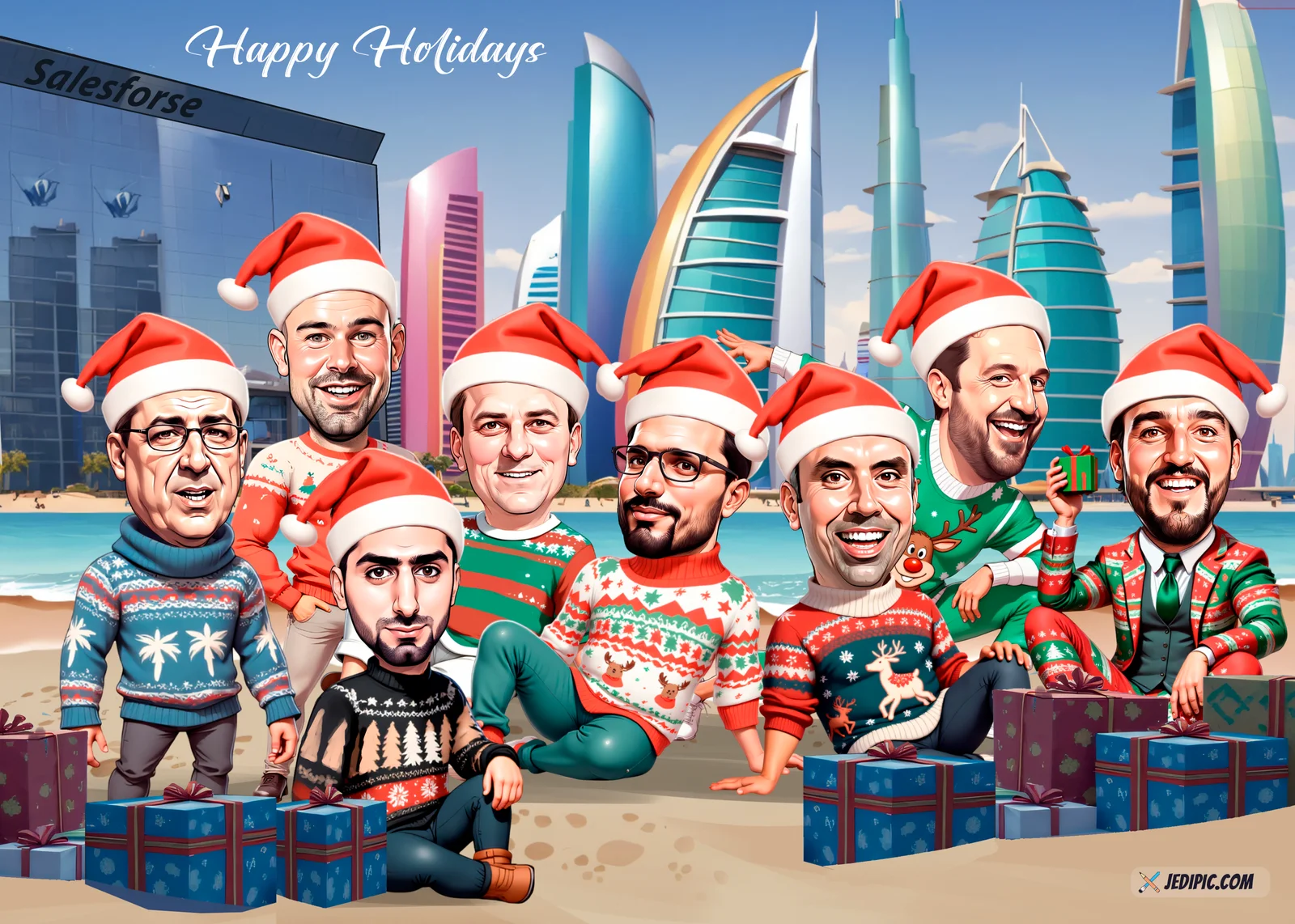 Custom Corporate Team Caricature from Photo — Team Offsite Personalized Portrait Gift