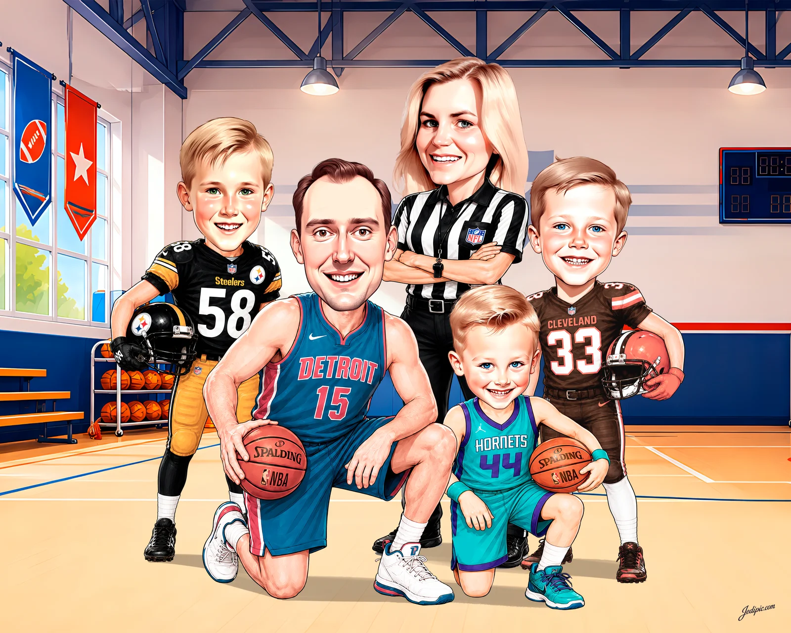 Custom Family Caricature from Photo — Beach Vacation Personalized Portrait Gift