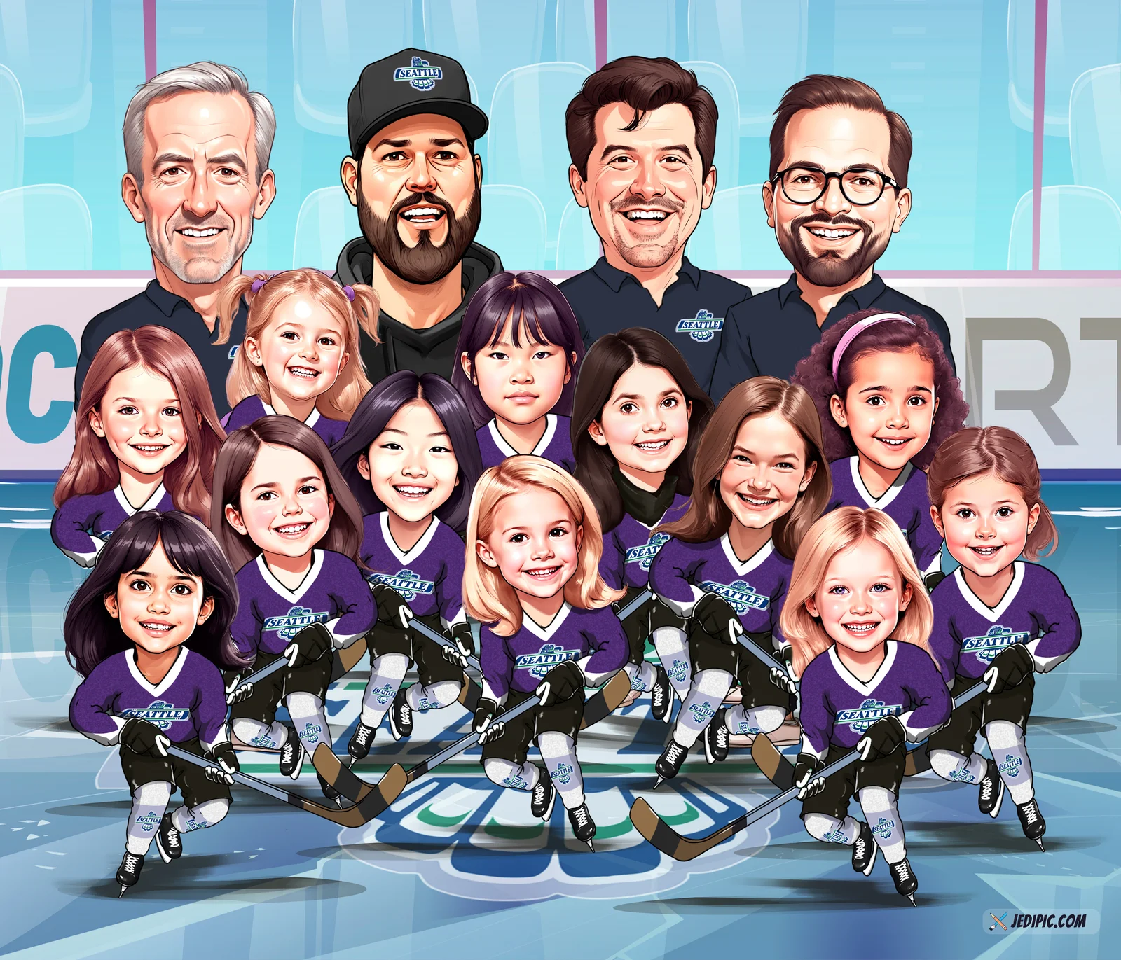 Custom Hockey Caricature from Photo — Ice Rink Personalized Portrait Gift