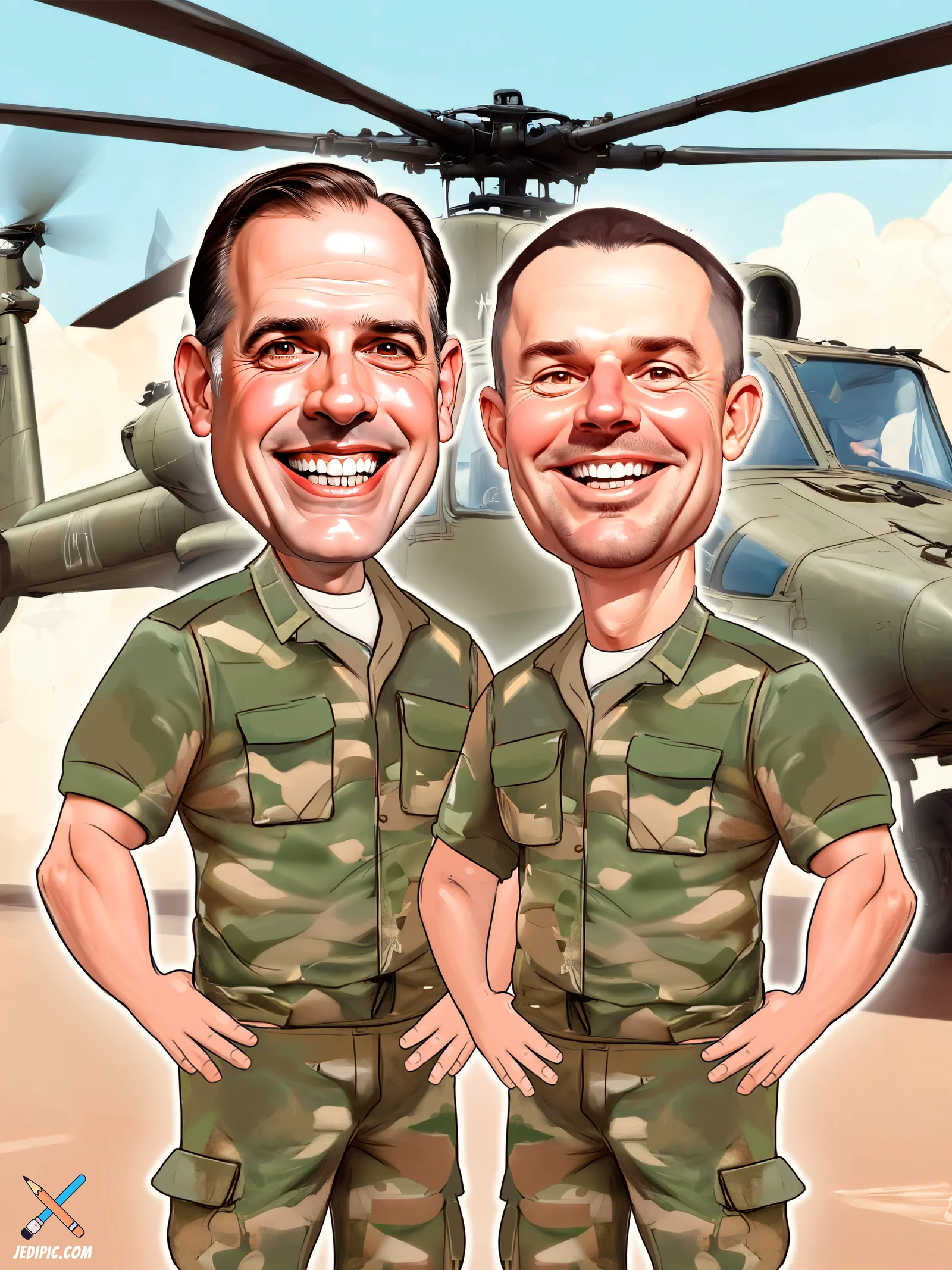 Custom Military Caricature from Photo — Uniform Salute Personalized Portrait Gift