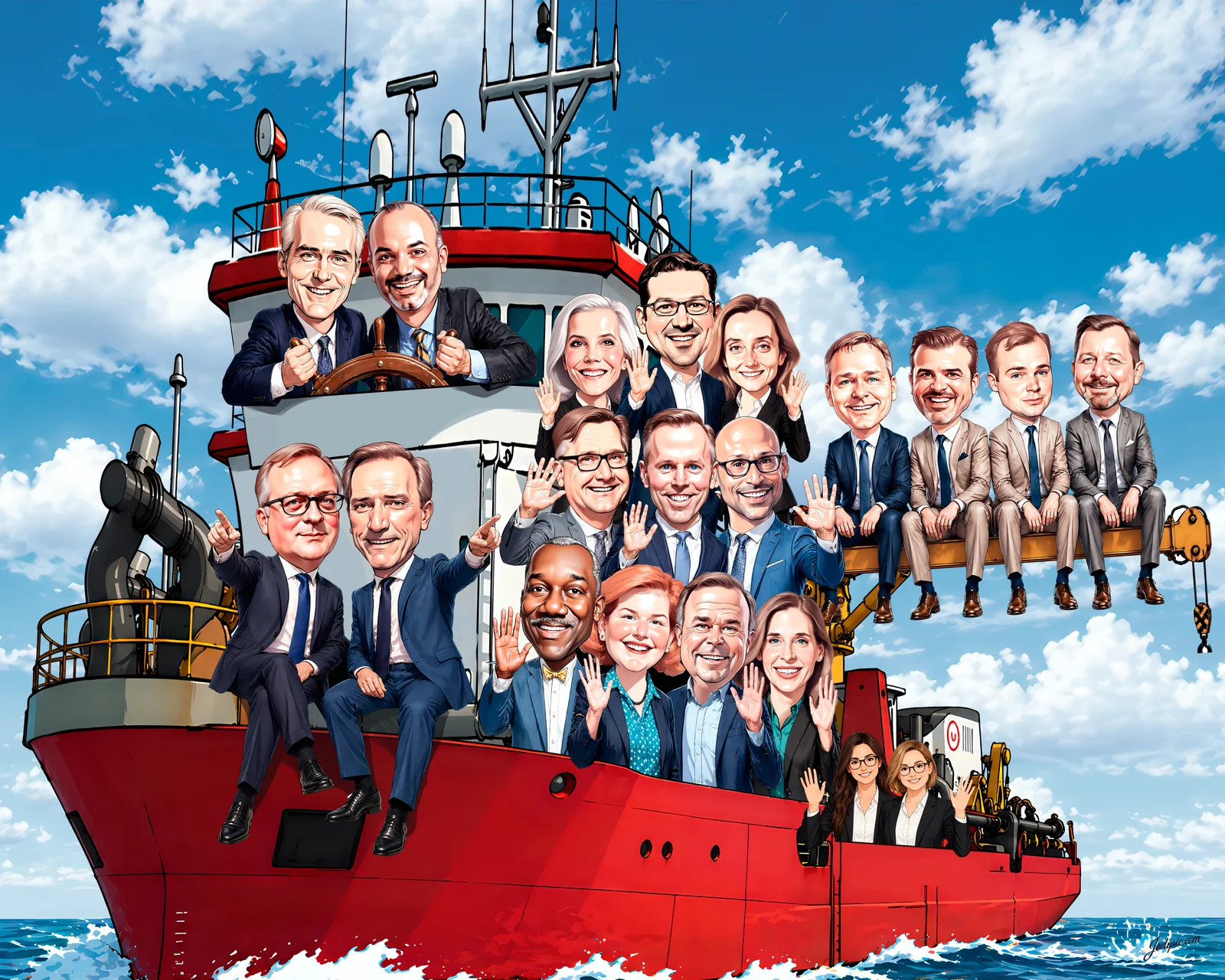 Custom Corporate Team Caricature from Photo — Leadership Group Personalized Portrait Gift