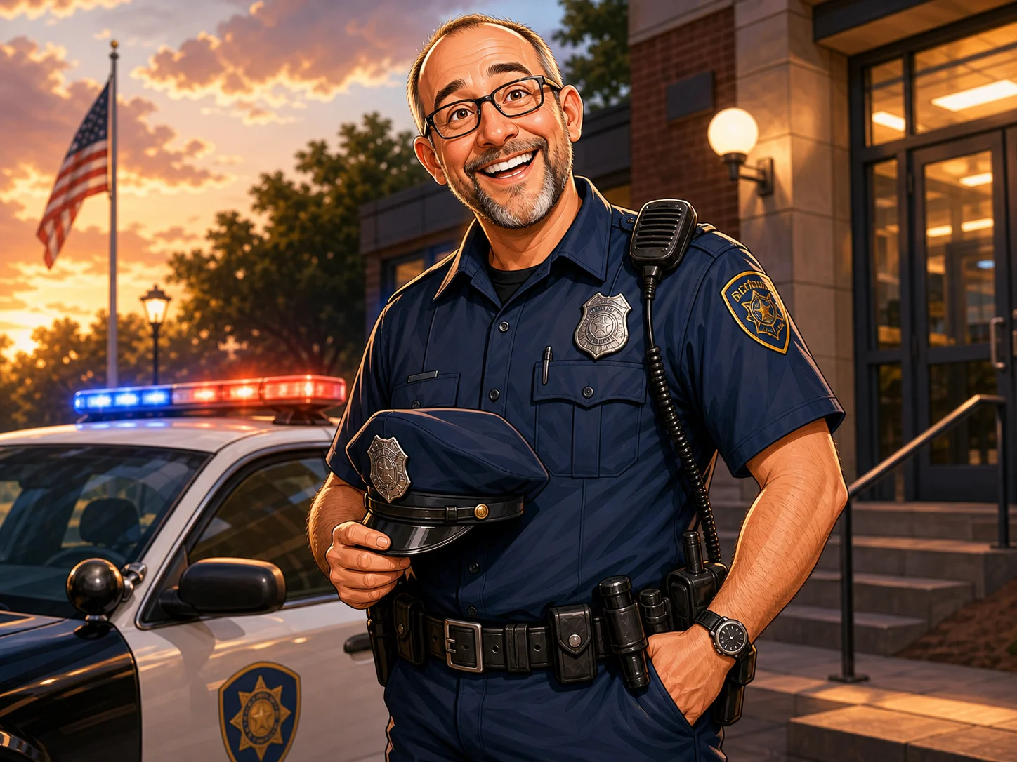 Custom Police Officer Caricature from Photo — Retirement Badge Personalized Portrait Gift