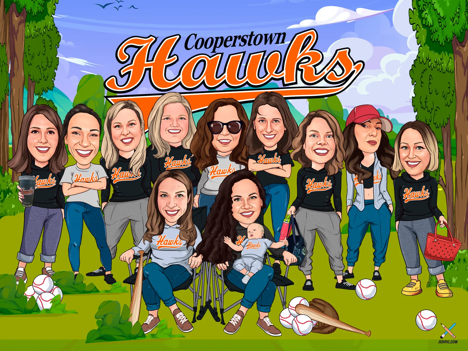 Custom Baseball Caricature from Photo — Home Run Swing Personalized Portrait Gift