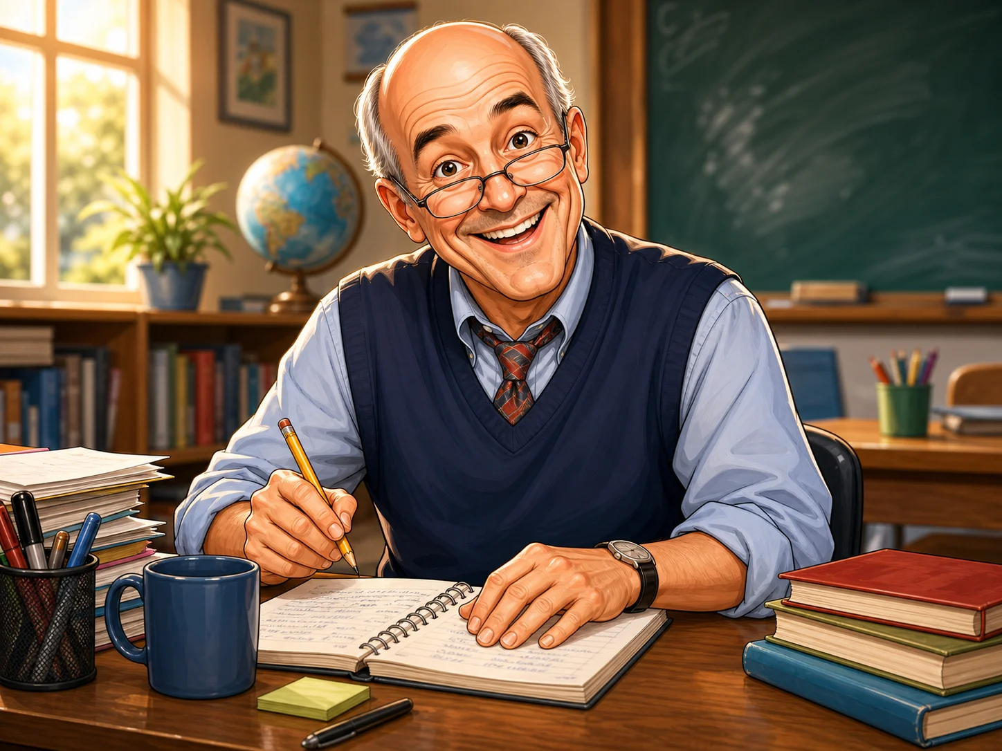 Custom Teacher Caricature from Photo — Classroom Portrait Personalized Portrait Gift