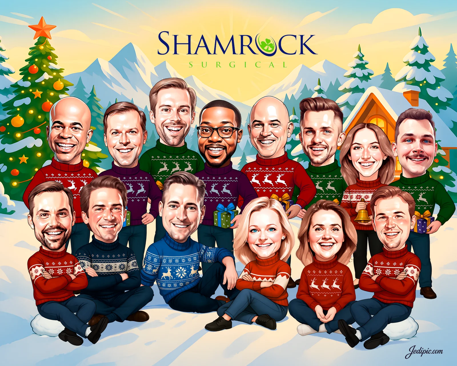 Custom Corporate Team Caricature from Photo — Quarterly Kickoff Personalized Portrait Gift — Design 2