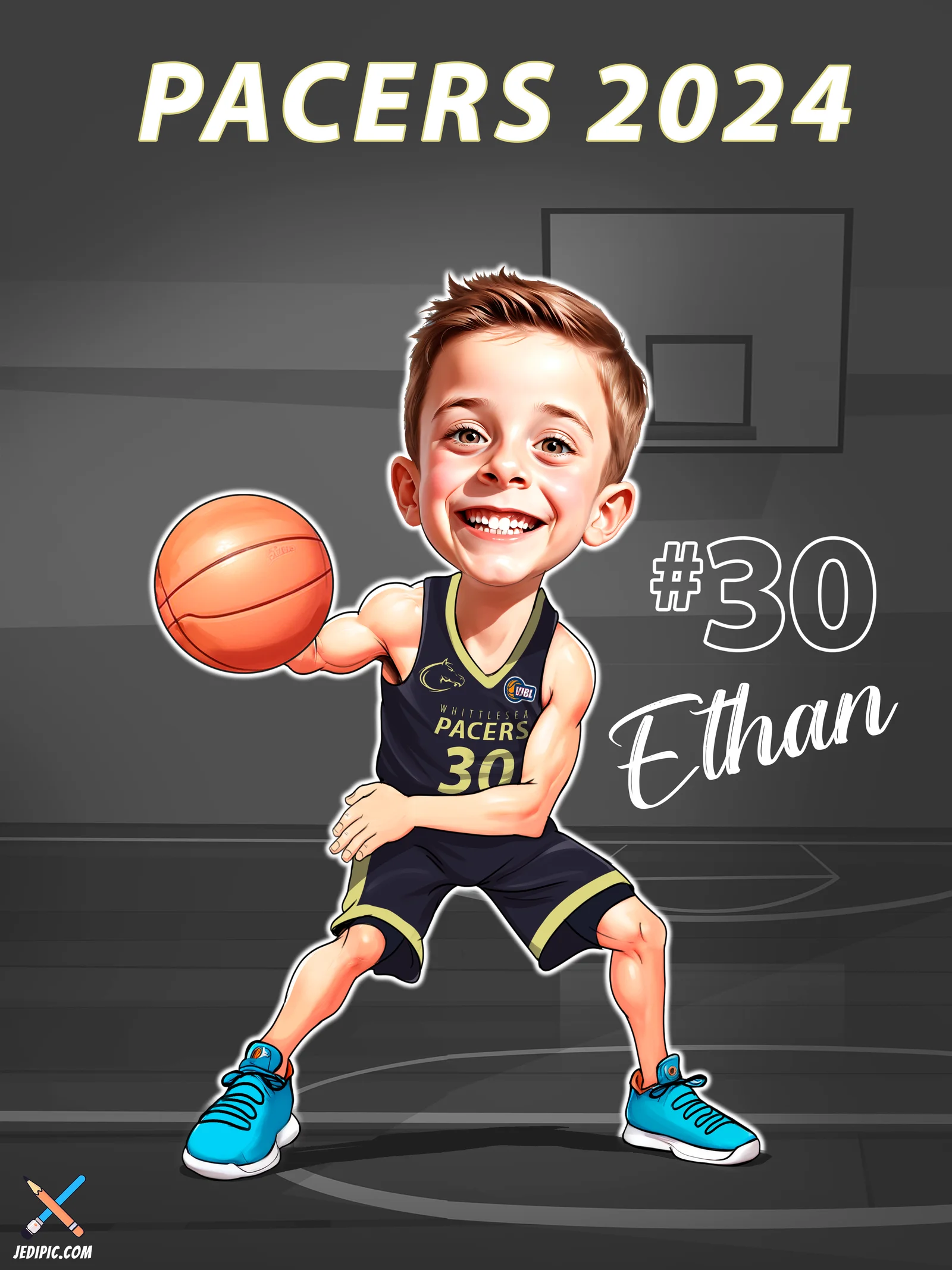 Custom Basketball Caricature from Photo — Three Point Line Personalized Portrait Gift