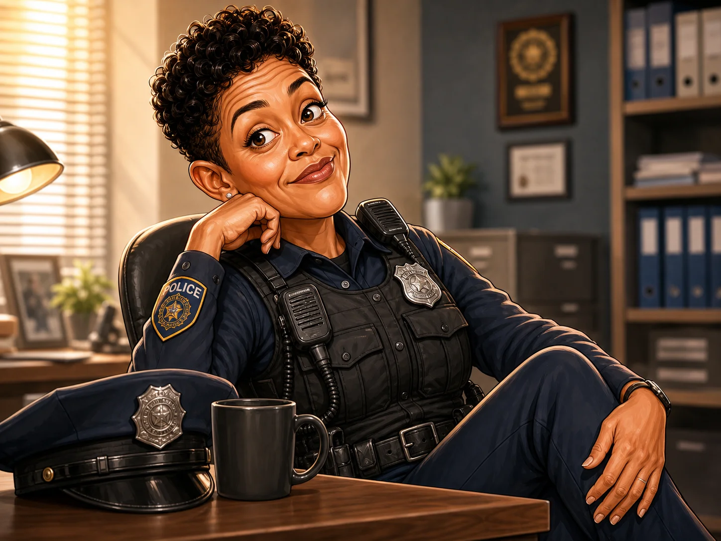 Custom Police Officer Caricature from Photo — Patrol Car Personalized Portrait Gift