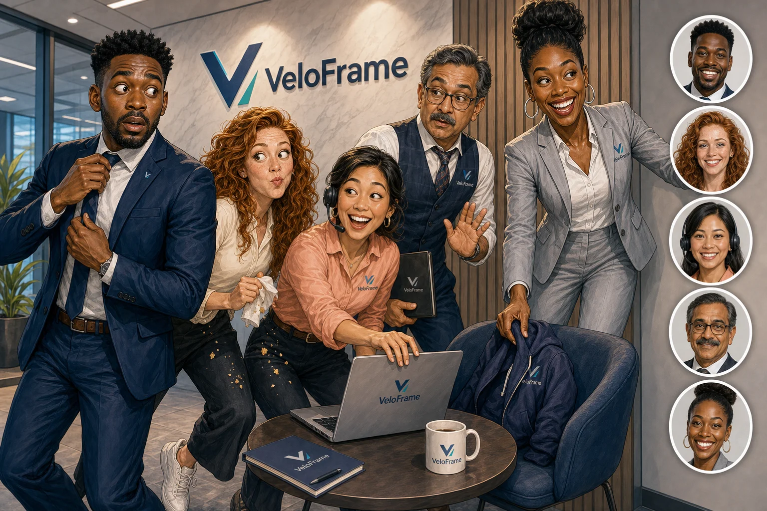 Custom Office Team Caricature from Photo — Cubicle Crew Personalized Portrait Gift