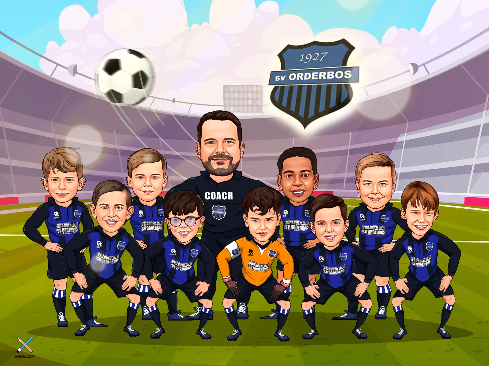 Custom Soccer Caricature from Photo — Goal Celebration Personalized Portrait Gift