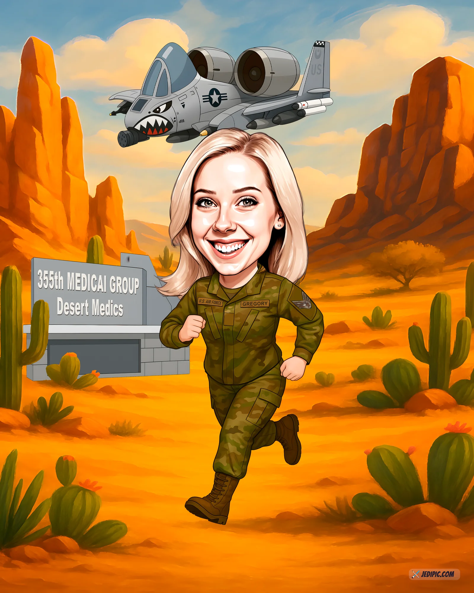 Custom Air Force Caricature from Photo — Blue Uniform Personalized Portrait Gift