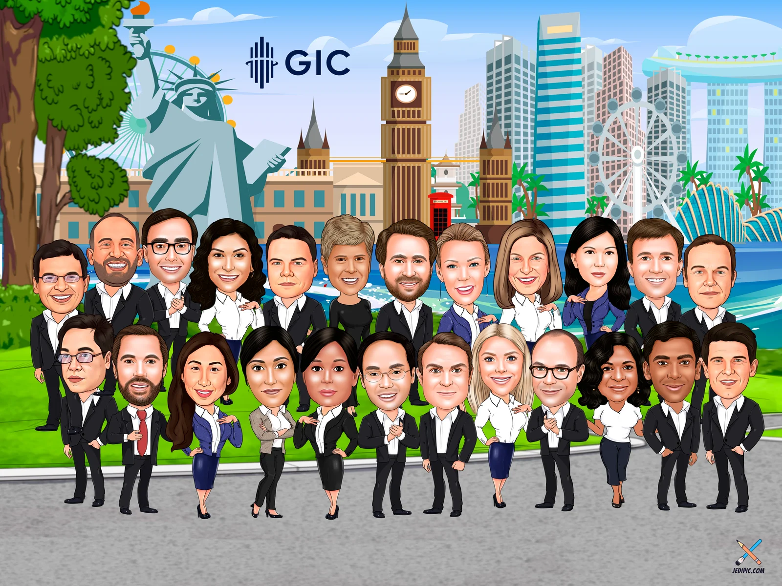 Custom Corporate Team Caricature from Photo — Team Offsite Personalized Portrait Gift — Design 2