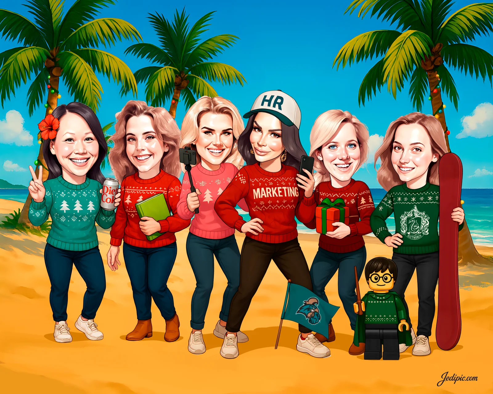 Custom Friends Group Caricature from Photo — Roadtrip Buddies Personalized Portrait Gift