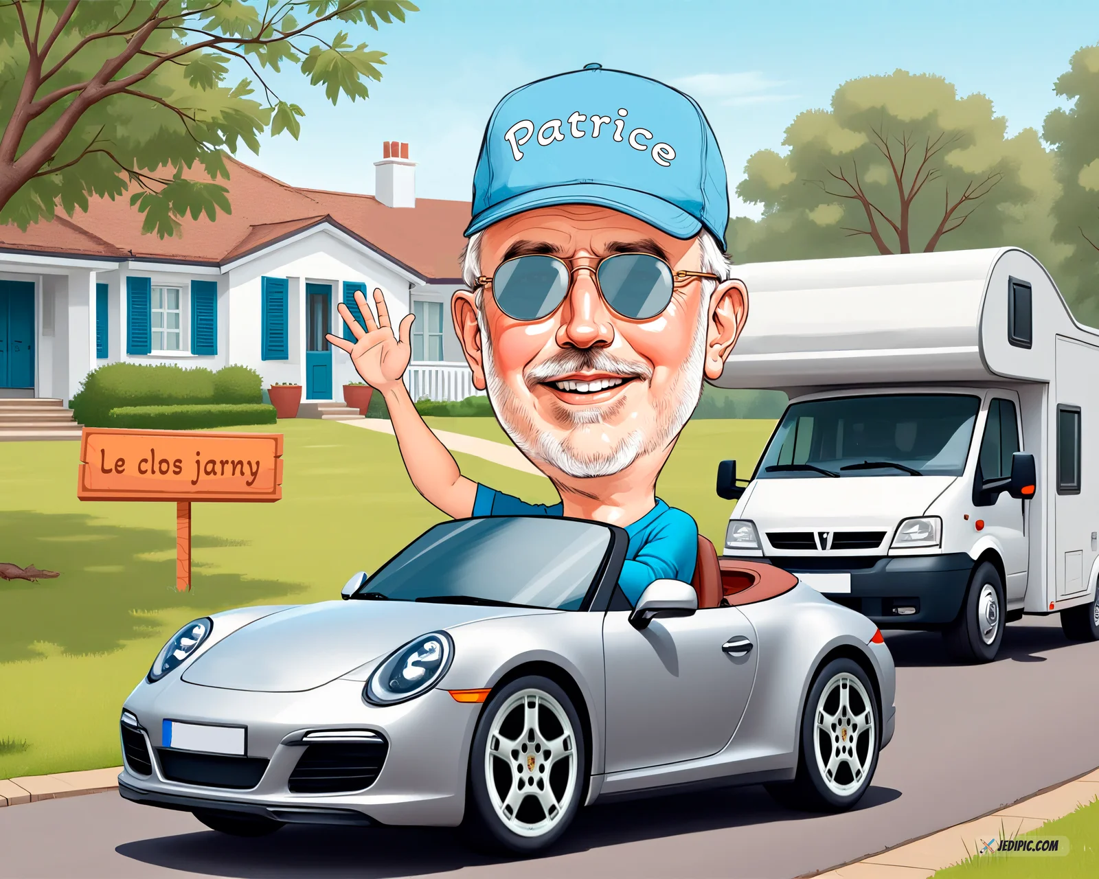 Custom Car Owner Caricature from Photo - Road Warrior Car Show Gift