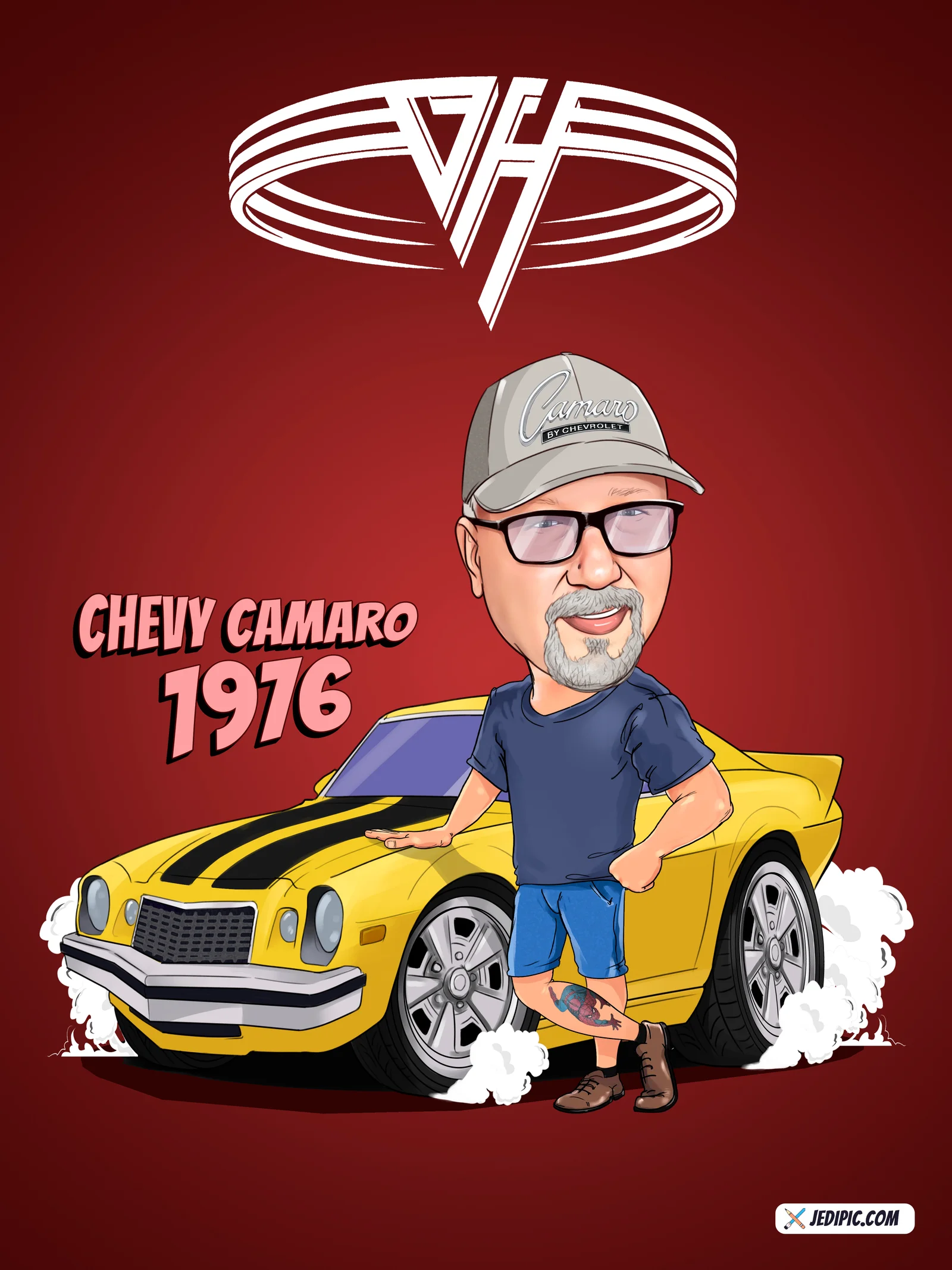 Custom Car Owner Caricature from Photo - Garage King Anniversary Gift
