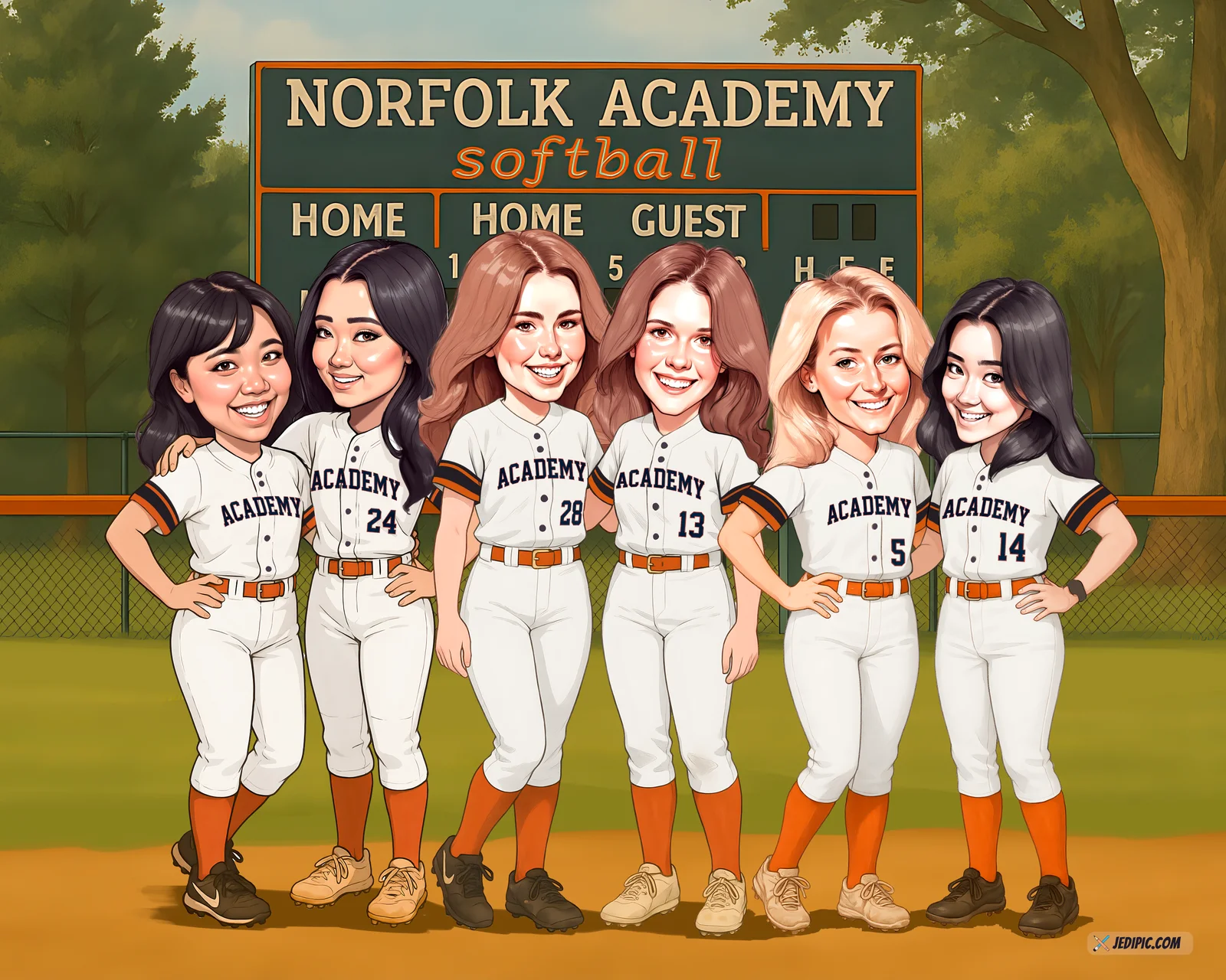 Custom Sports Team Caricature from Photo - League Champions Coach Gift