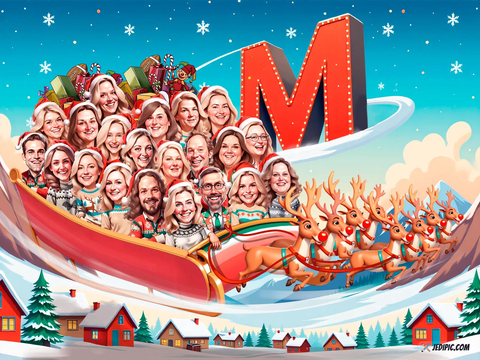 Custom Corporate Team Caricature from Photo - Boardroom Champs Christmas Party Gift