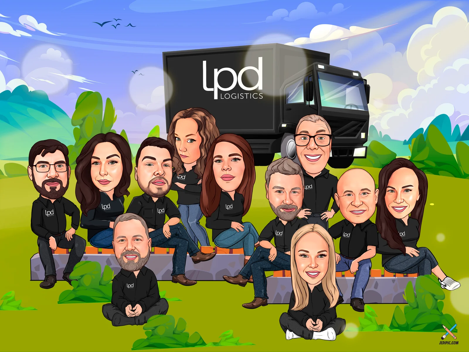 Custom Corporate Team Caricature from Photo - Company All Stars Retirement Gift