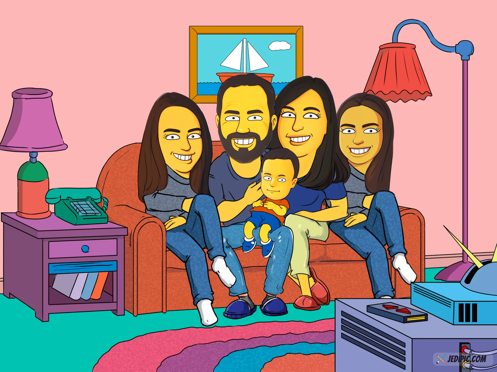 Custom Family Caricature from Photo - All Together Christmas Gift