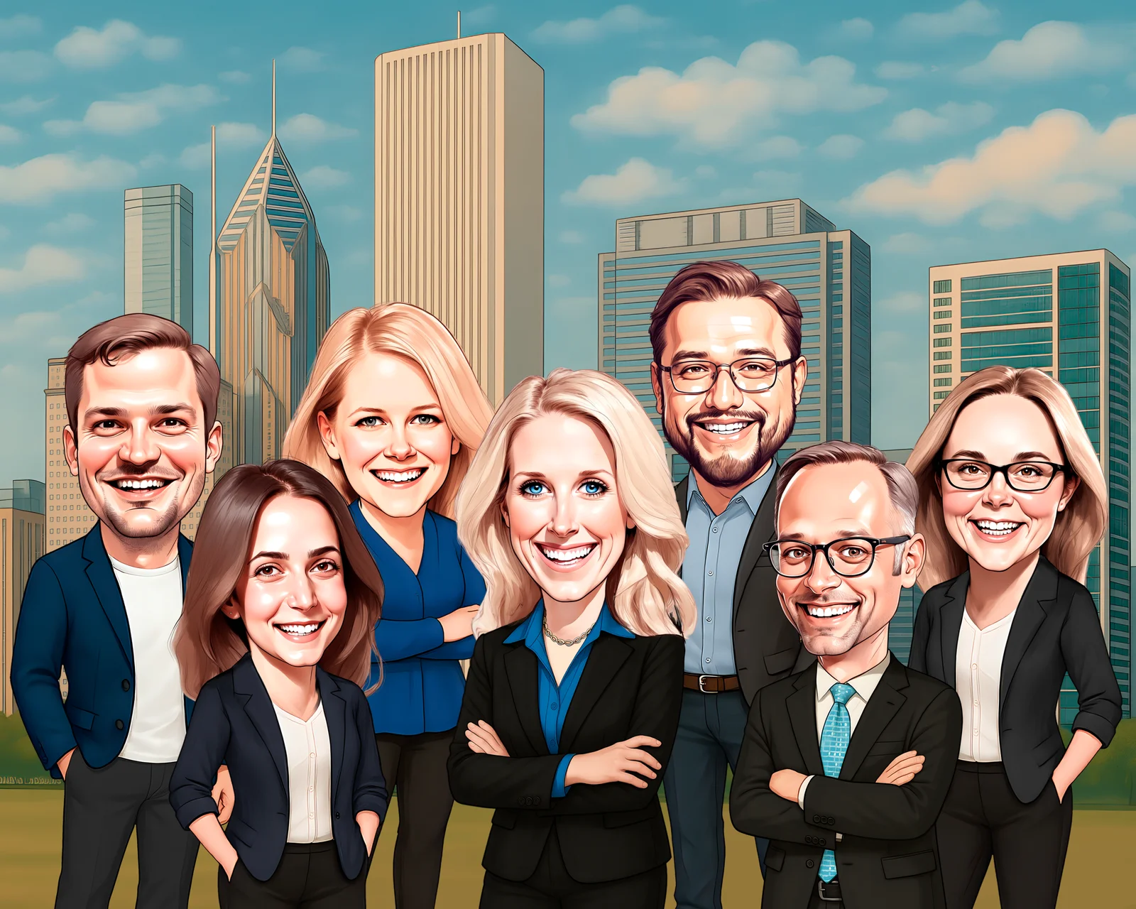 Custom Corporate Team Caricature from Photo - Company All Stars Company Anniversary Gift