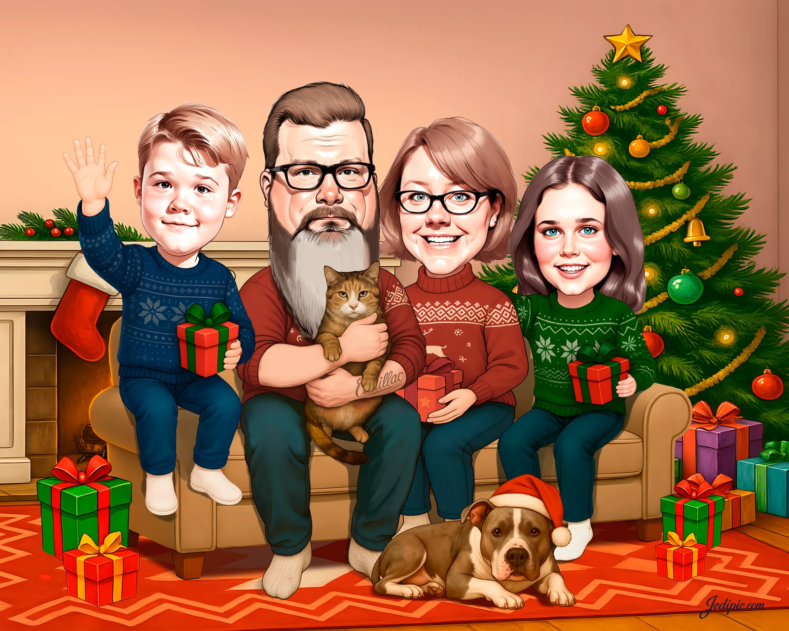 Custom Family Caricature from Photo - Family Album Anniversary Gift