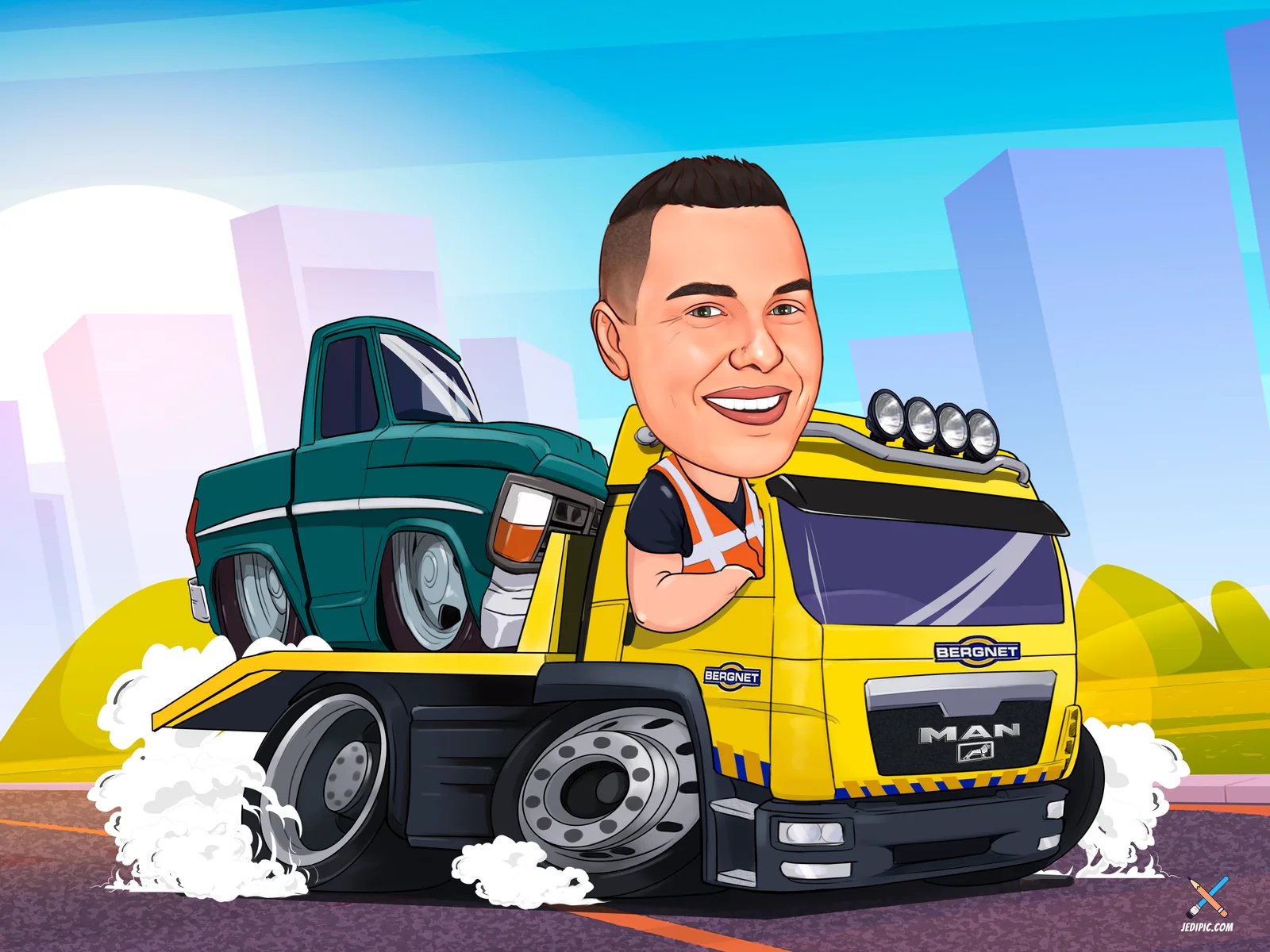 Custom Truck Owner Caricature from Photo - Pickup Pride Retirement Gift