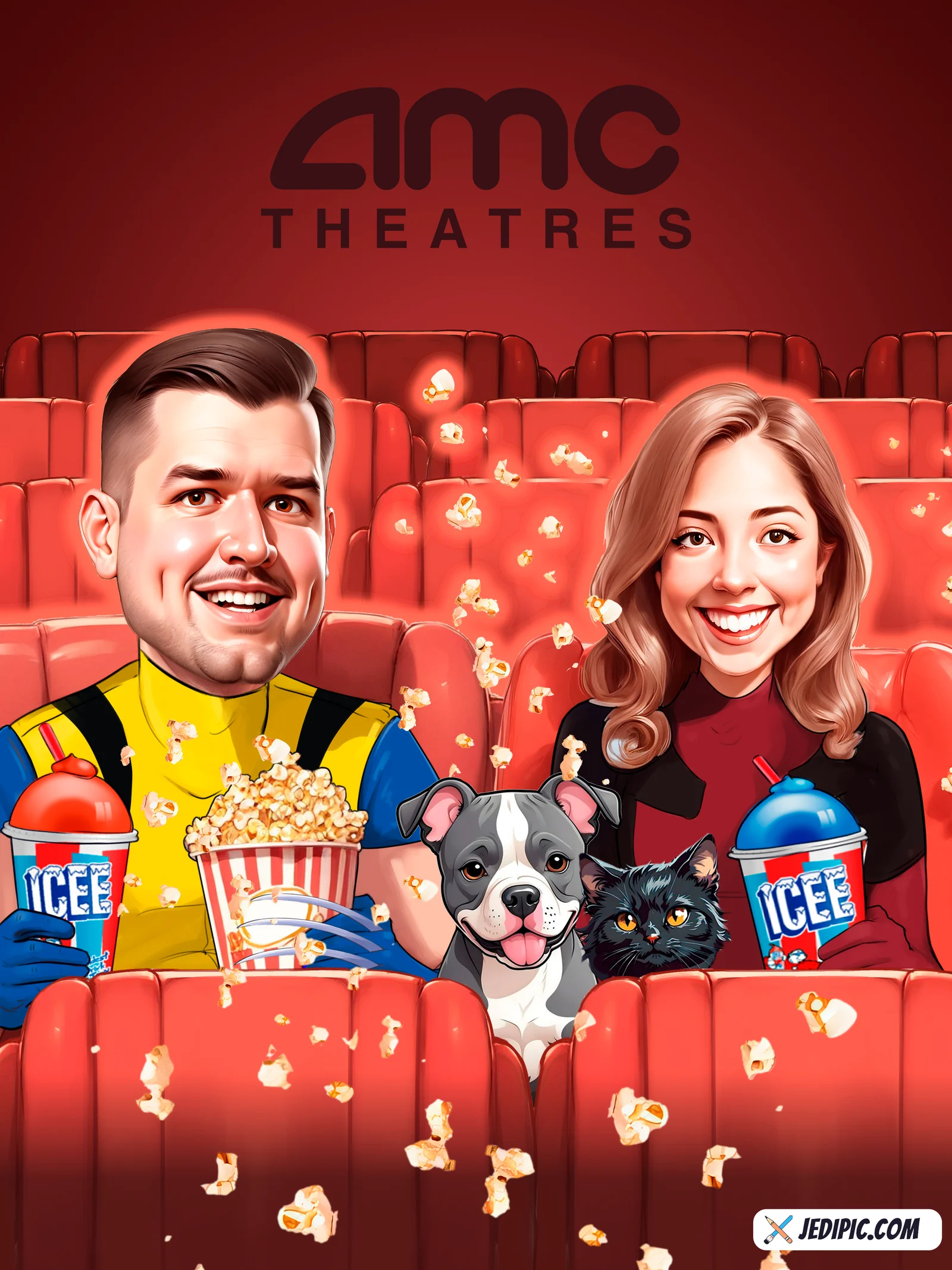 Custom Couple Caricature from Photo - Perfect Match Engagement Gift