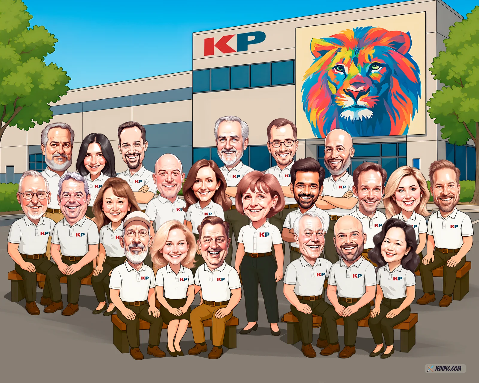 Custom Corporate Team Caricature from Photo - Office Squad Christmas Party Gift v2