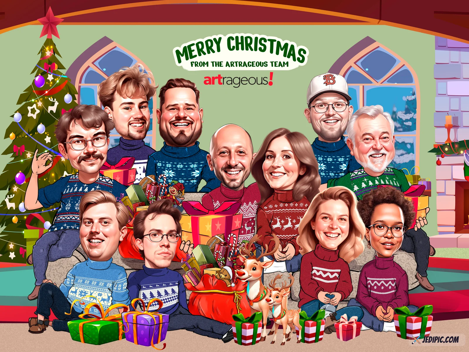 Custom Corporate Team Caricature from Photo - Boardroom Victory Team Appreciation Gift