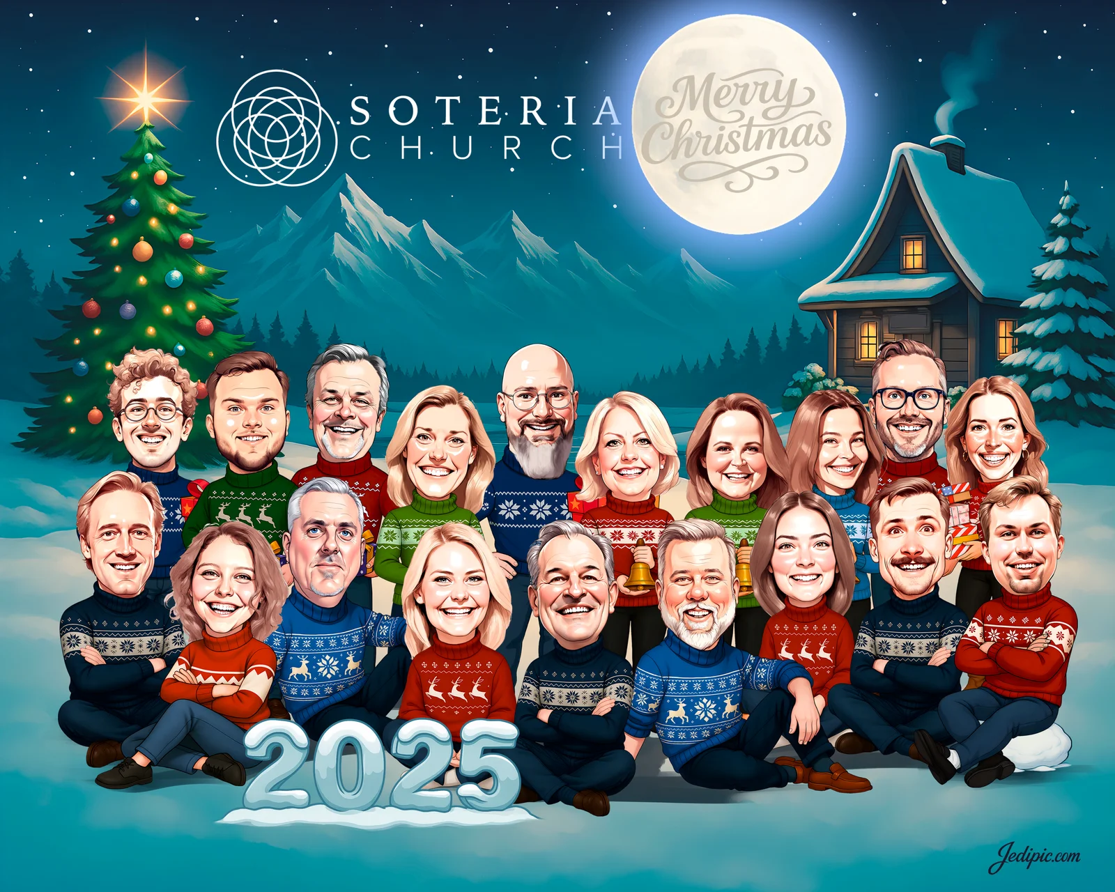 Custom Corporate Team Caricature from Photo - Sales Kickoff Huddle Sales Team Recognition Gift