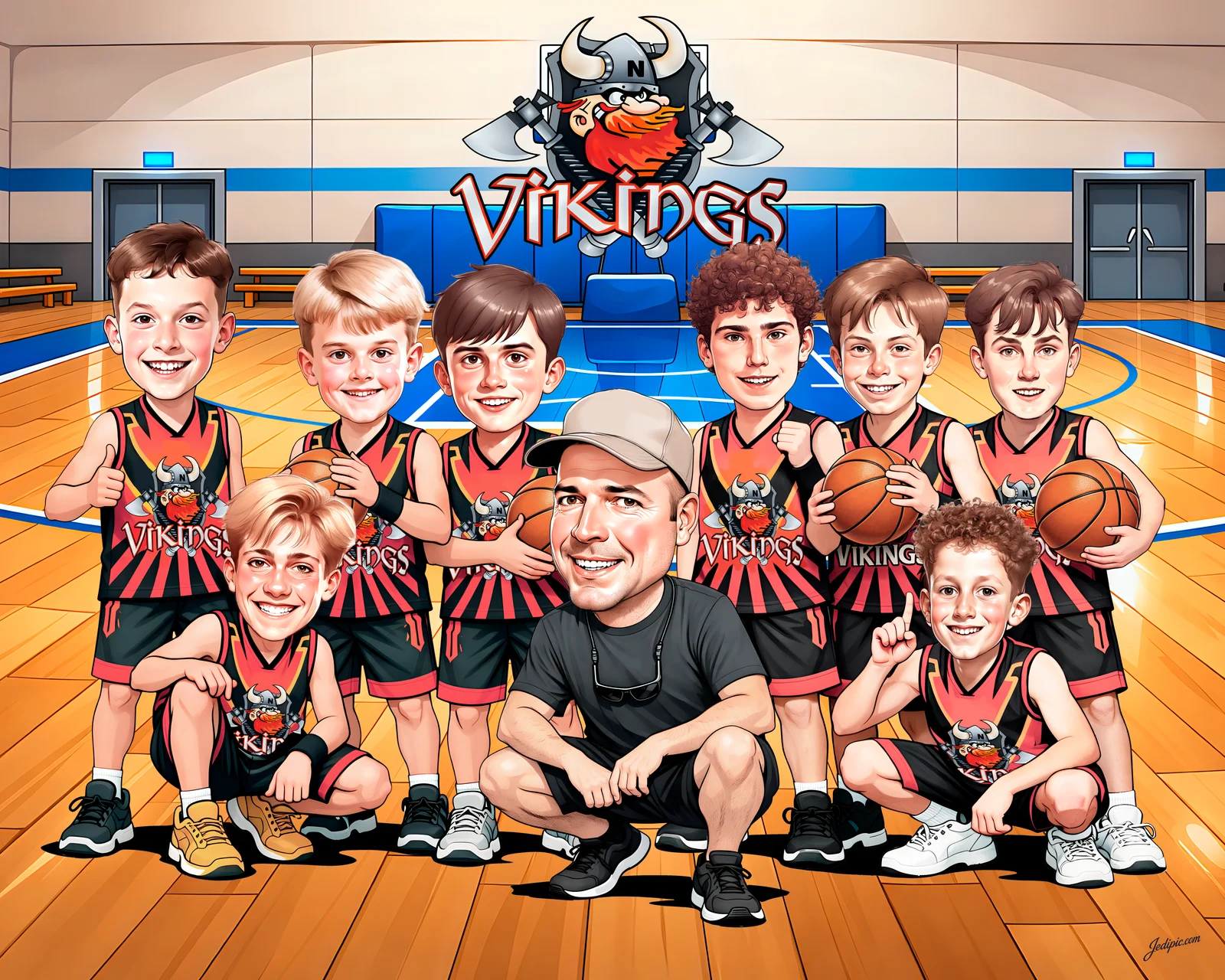 Custom Basketball Caricature from Photo - Hoops Team Portrait Basketball Team Gift