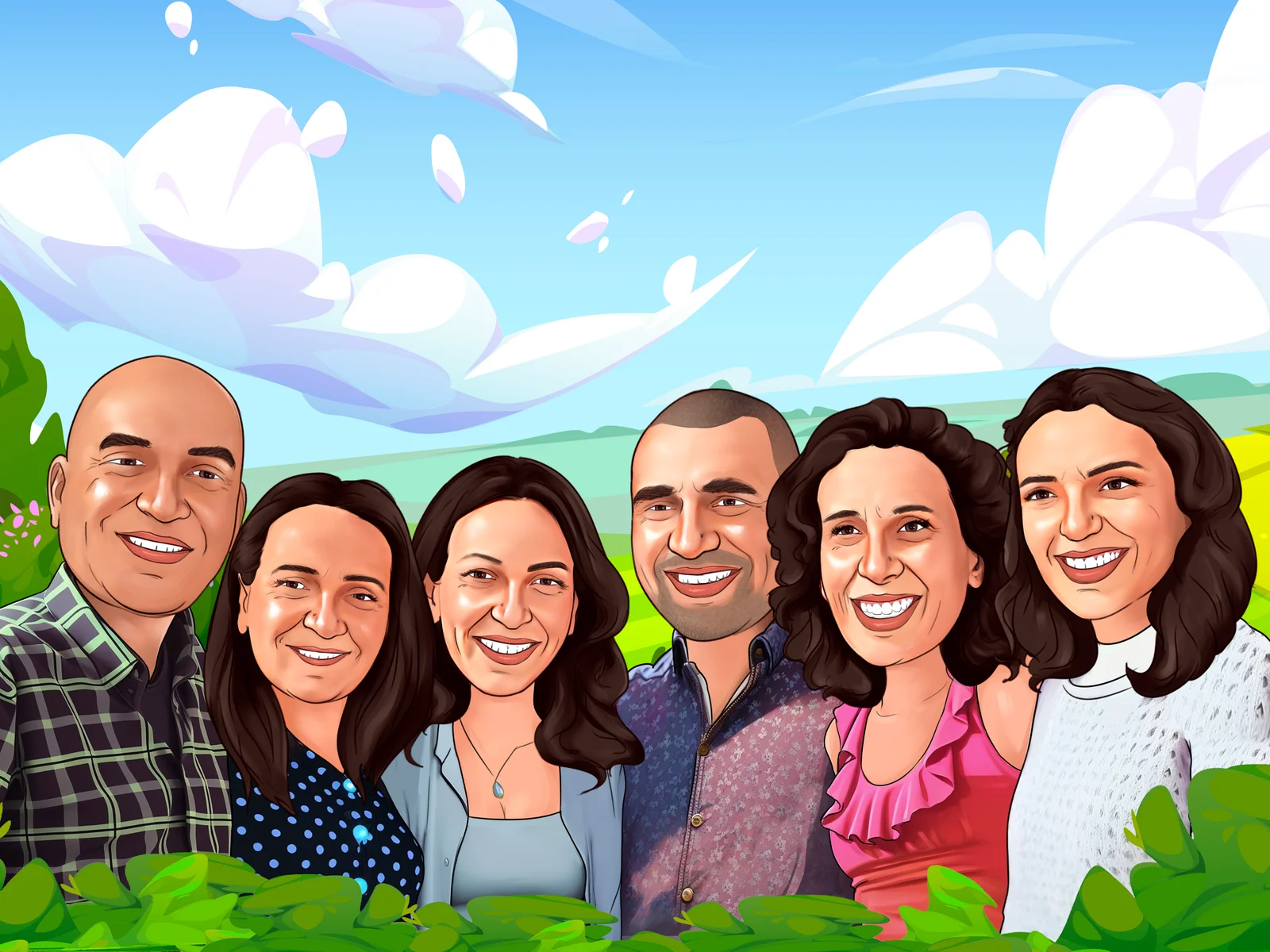 Custom Family Caricature from Photo - Parents and Kids Parents Anniversary Gift