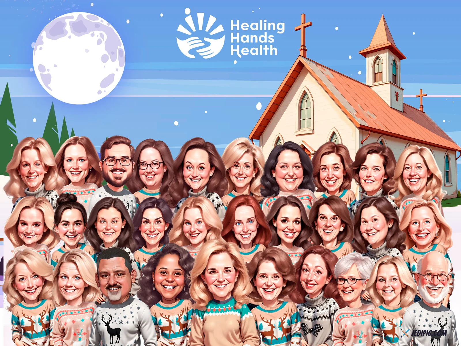 Custom Corporate Team Caricature from Photo - Conference Stage Squad Team Leadership Gift