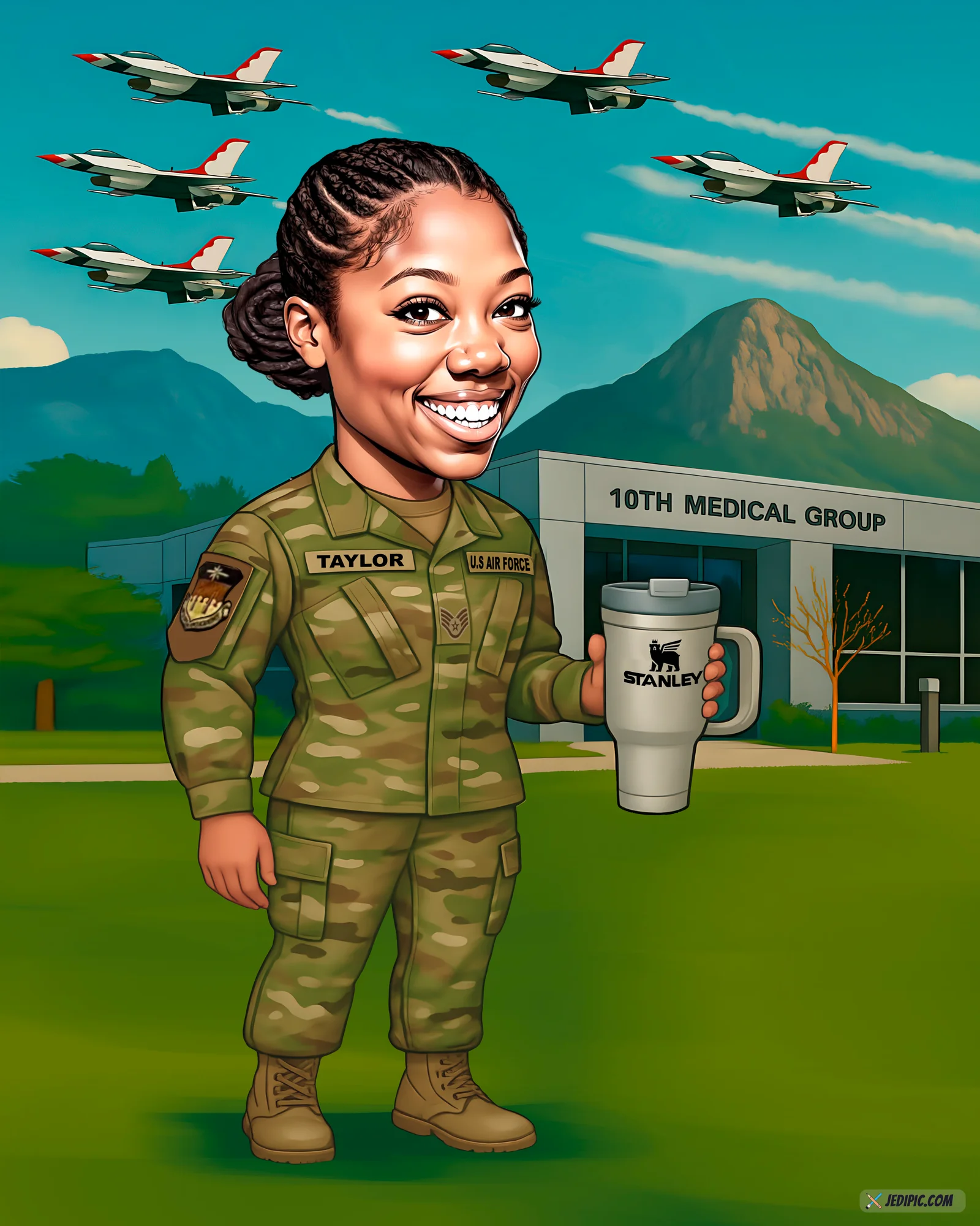 Custom Air Force Caricature from Photo - Air Force Pilot Portrait Pilot Gift