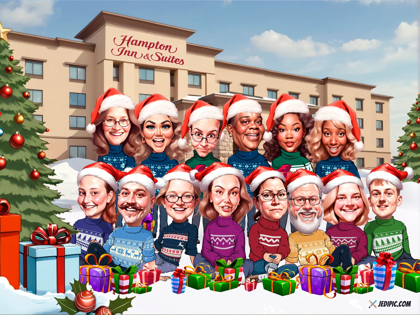 Custom Corporate Team Caricature from Photo - Trade Show Booth Crew Sales Team Gift