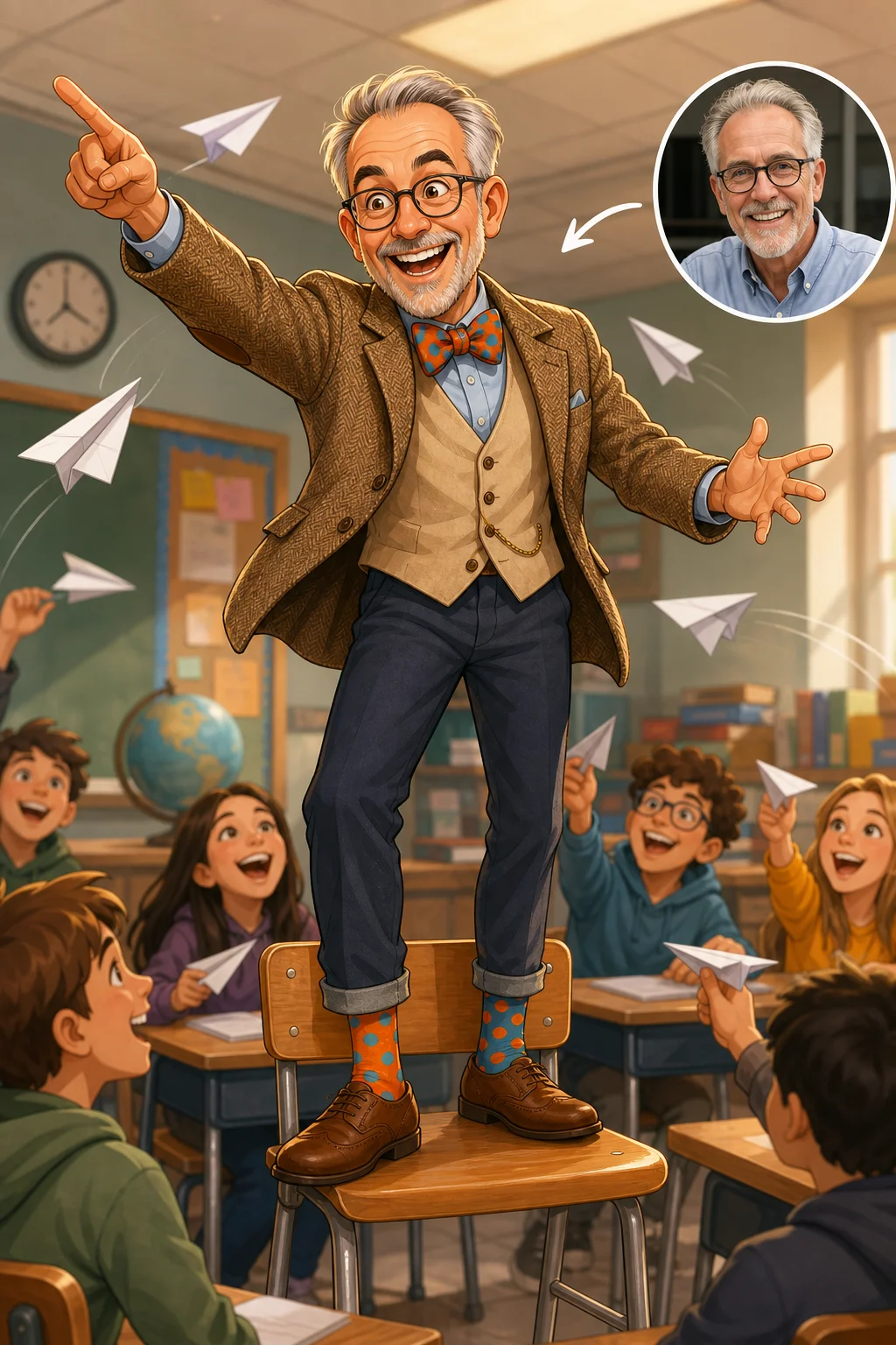 Custom Teacher Caricature from Photo - Beloved Teacher Solo Teacher Thank You Gift