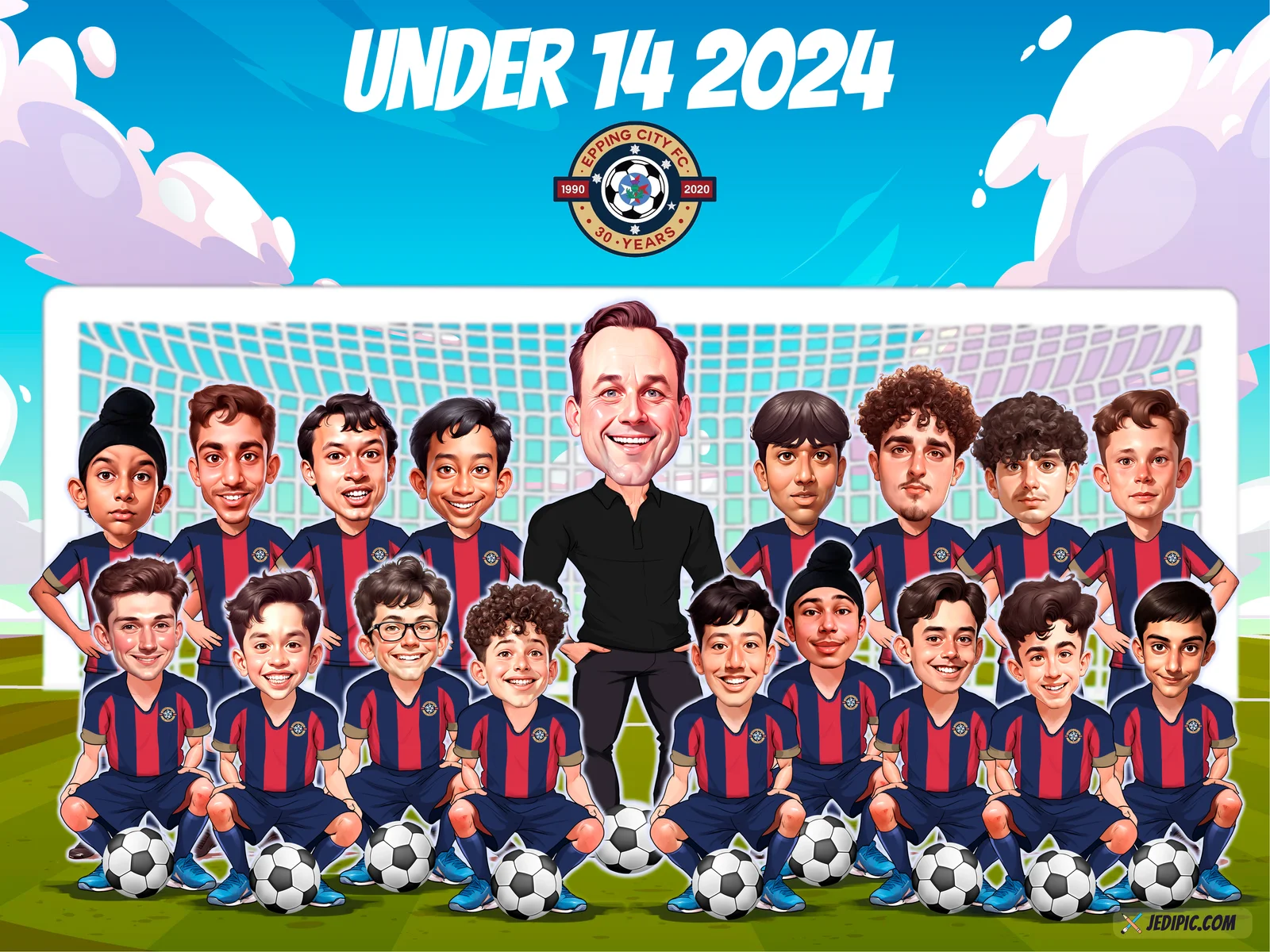 Custom Soccer Caricature from Photo - Soccer Team Lineup Soccer Team Gift