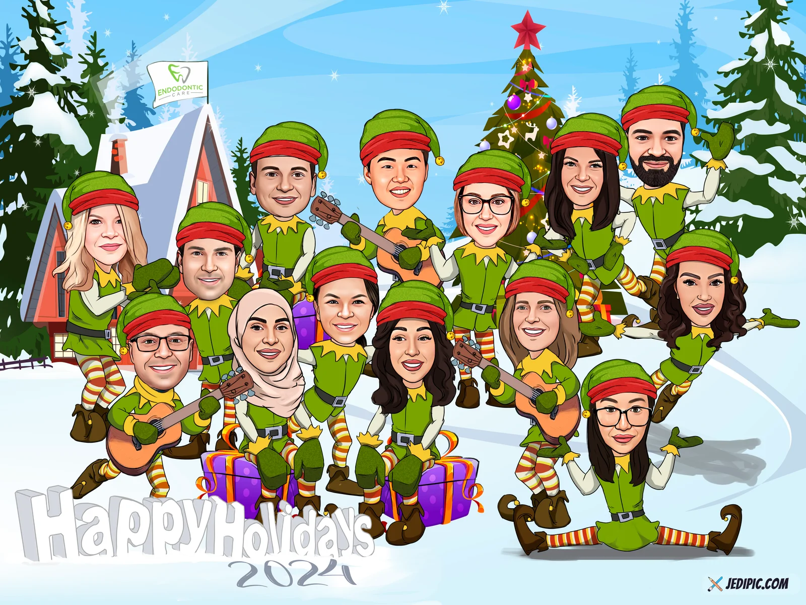 Custom Corporate Team Caricature from Photo - Product Launch Day Cross Functional Team Gift