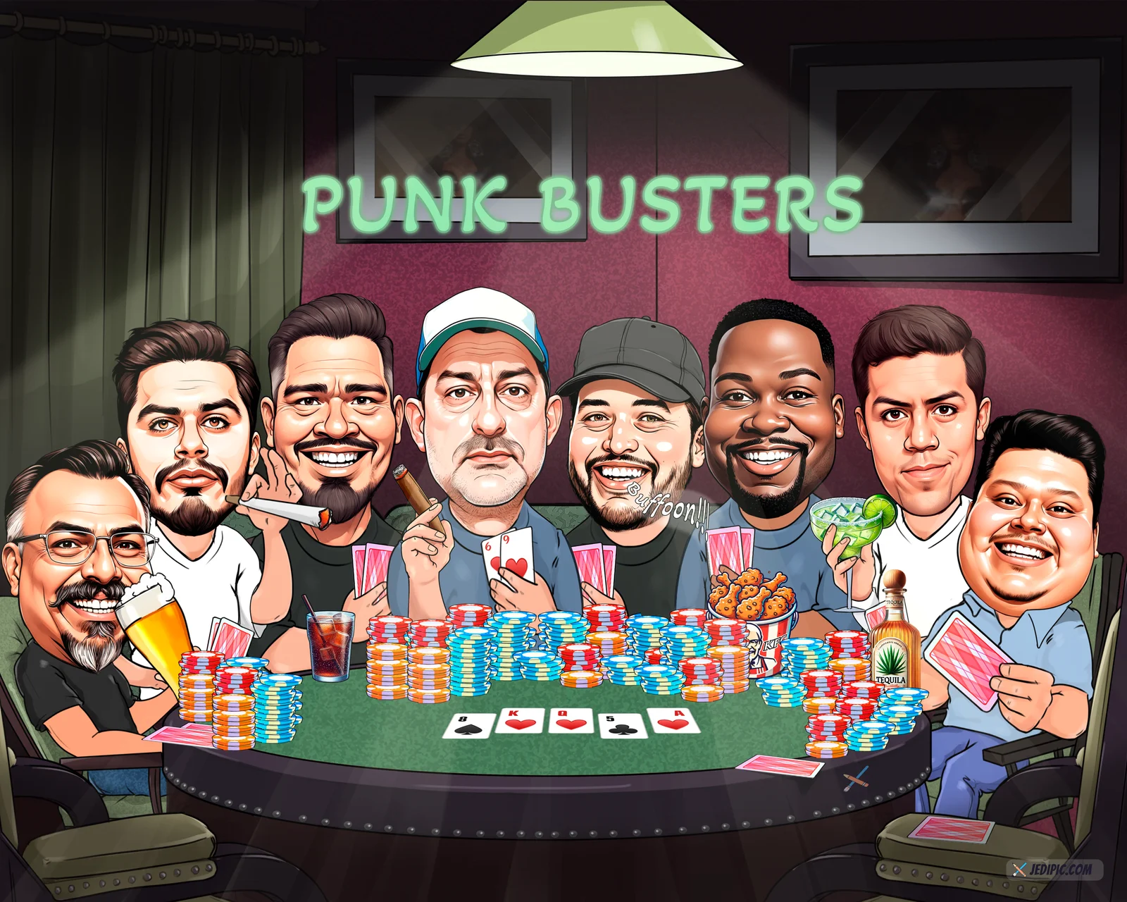 Custom Friends Group Caricature from Photo - Bachelor Party Crew Groomsmen Gift