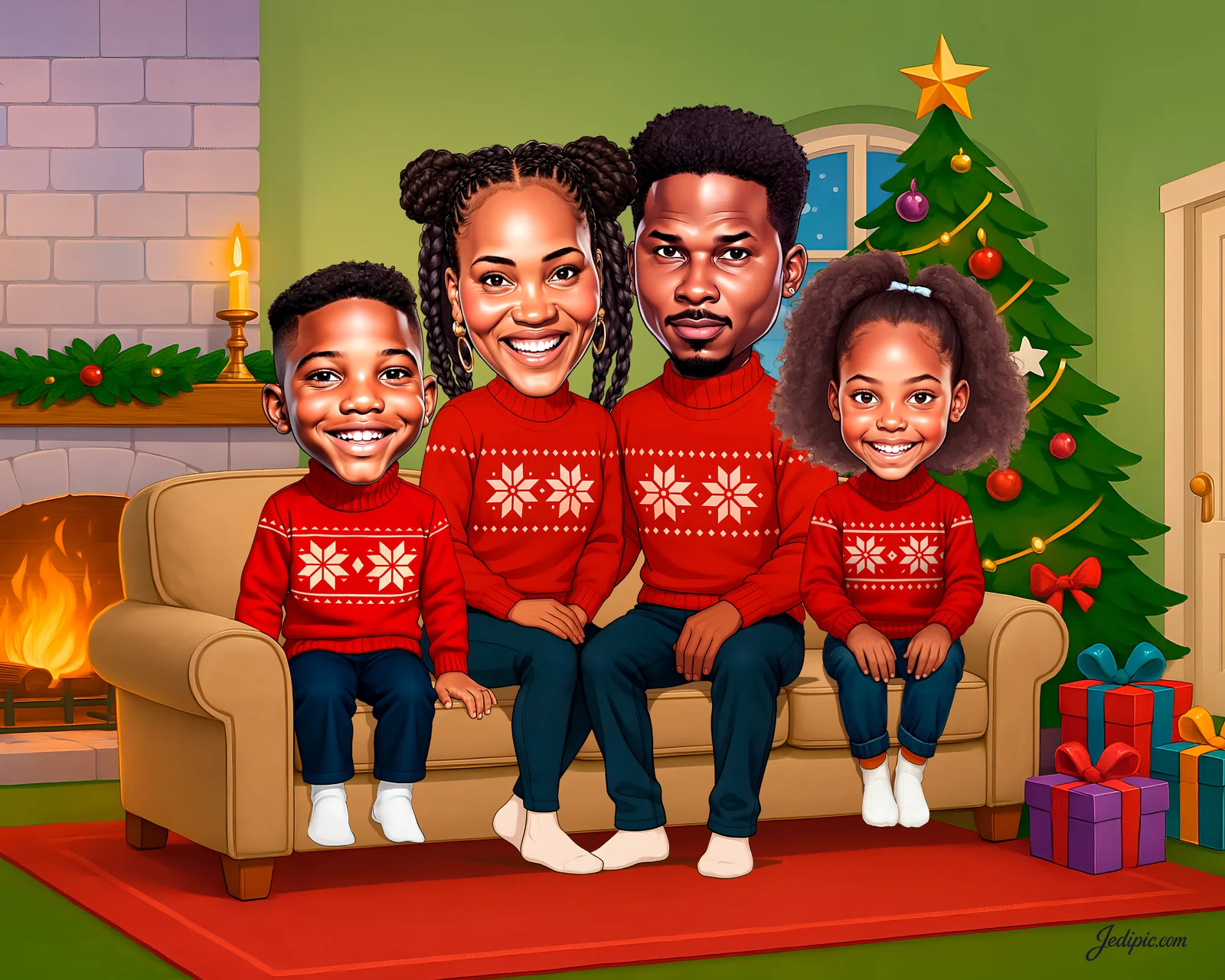 Custom Family Caricature from Photo - New Baby Family New Baby Gift