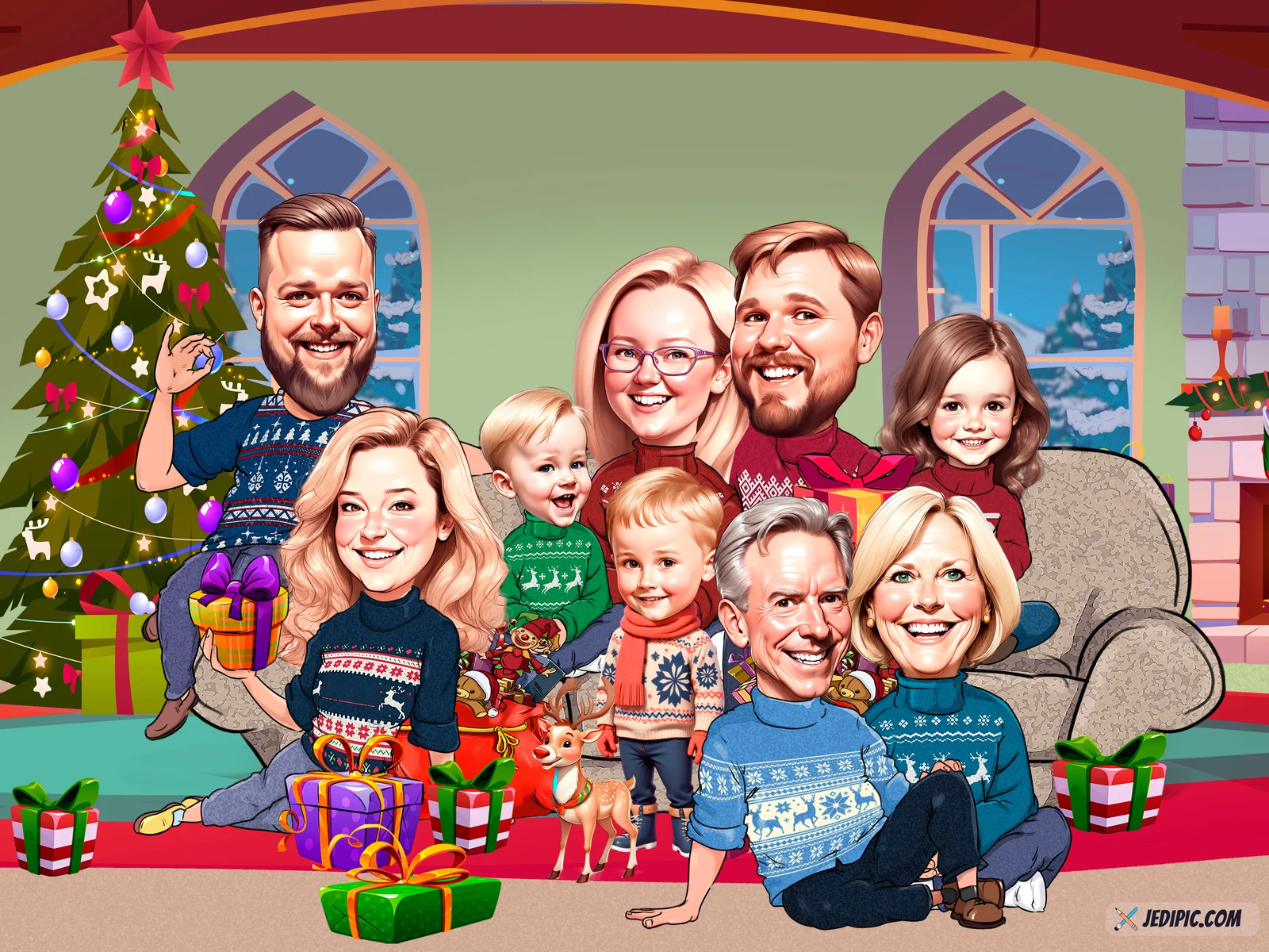 Custom Family Caricature from Photo - Big Family Reunion Big Family Gift
