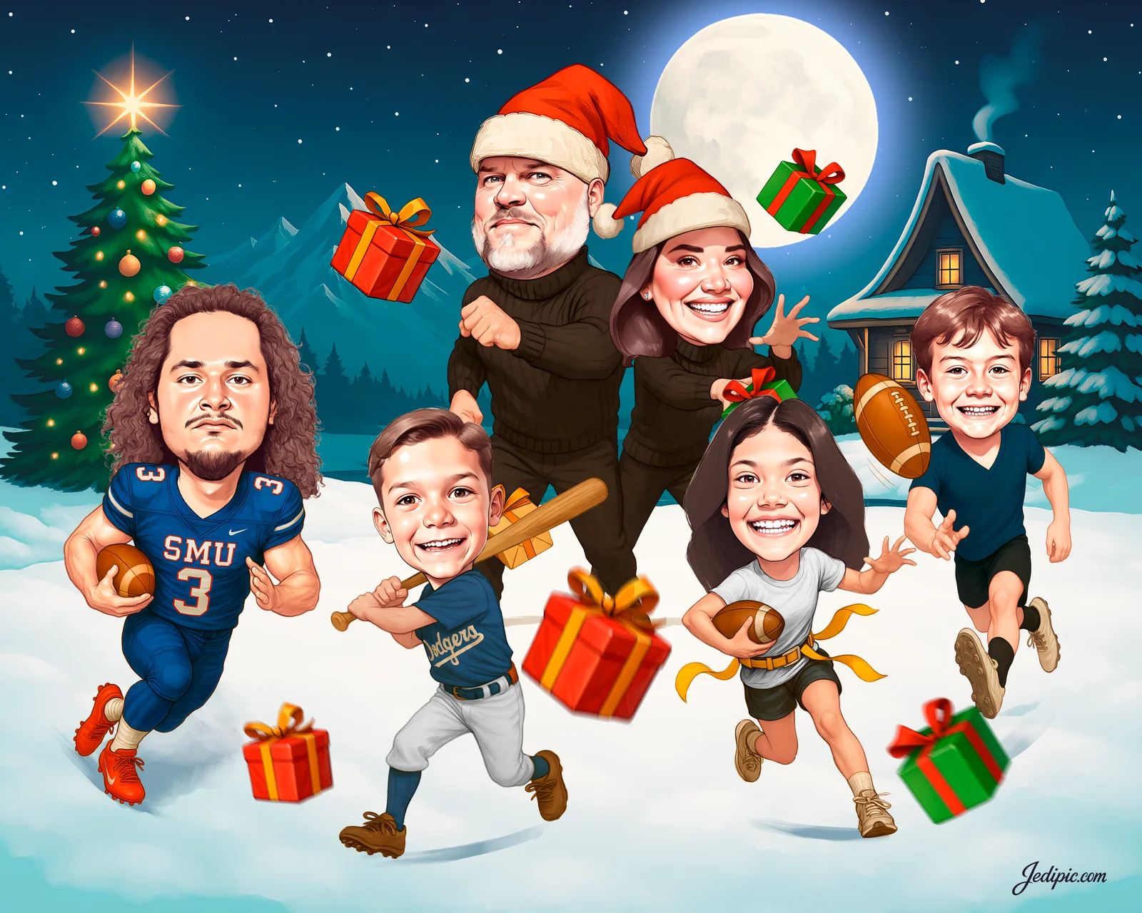 Custom Christmas Family Caricature from Photo - Cozy Christmas Portrait Christmas Family Gift