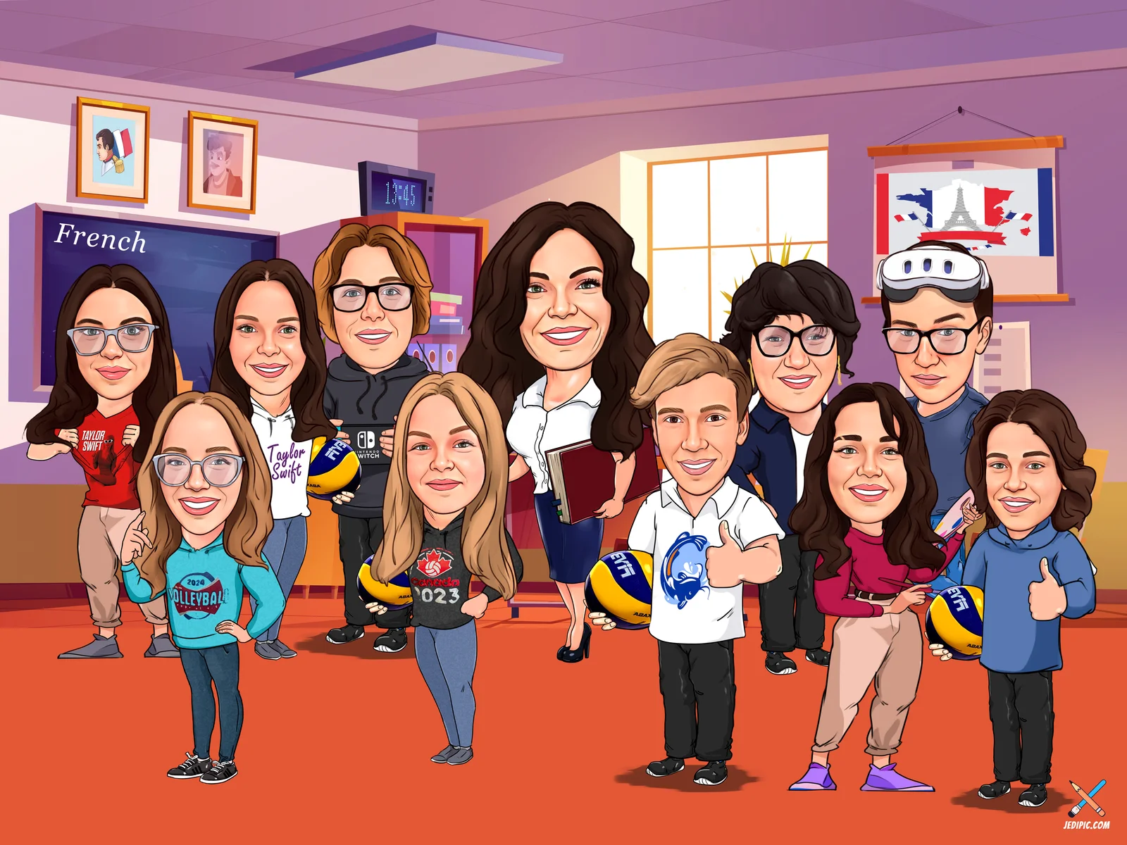 Custom Office Team Caricature from Photo - Friday Wins Meeting Office Coworkers Gift