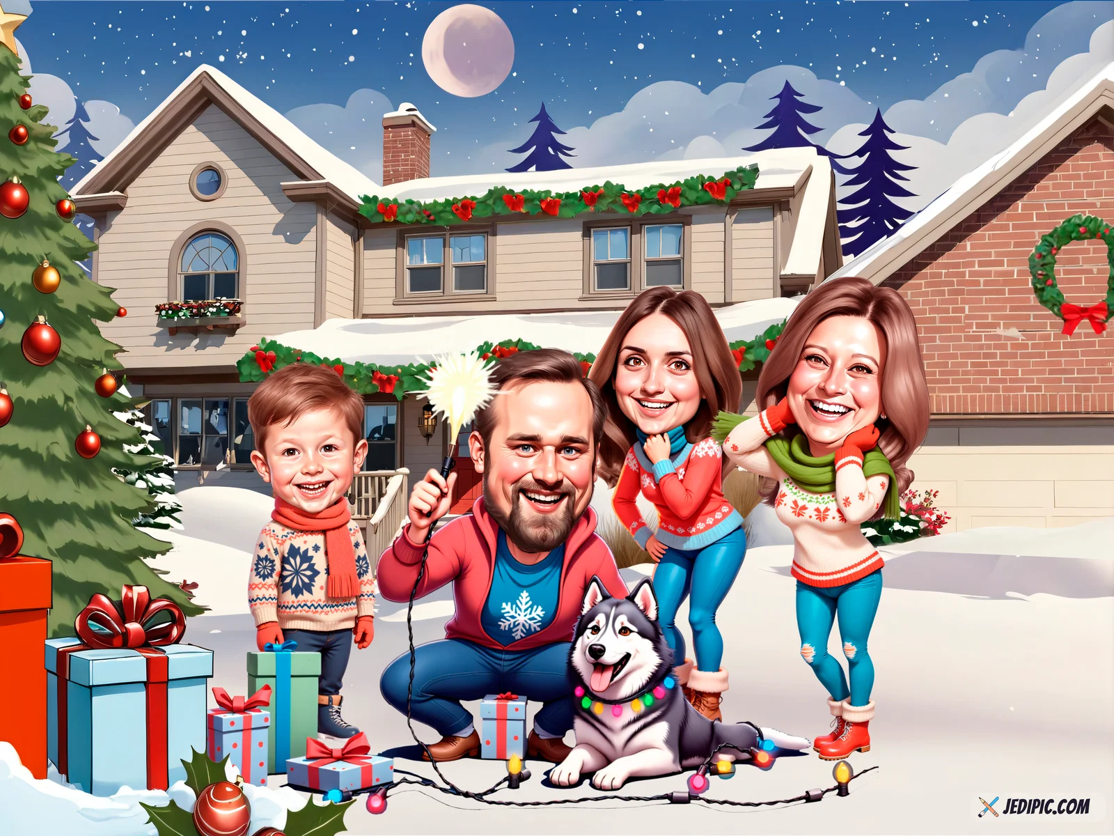 Custom Family Caricature from Photo - Cousins Group Portrait Cousin Gift