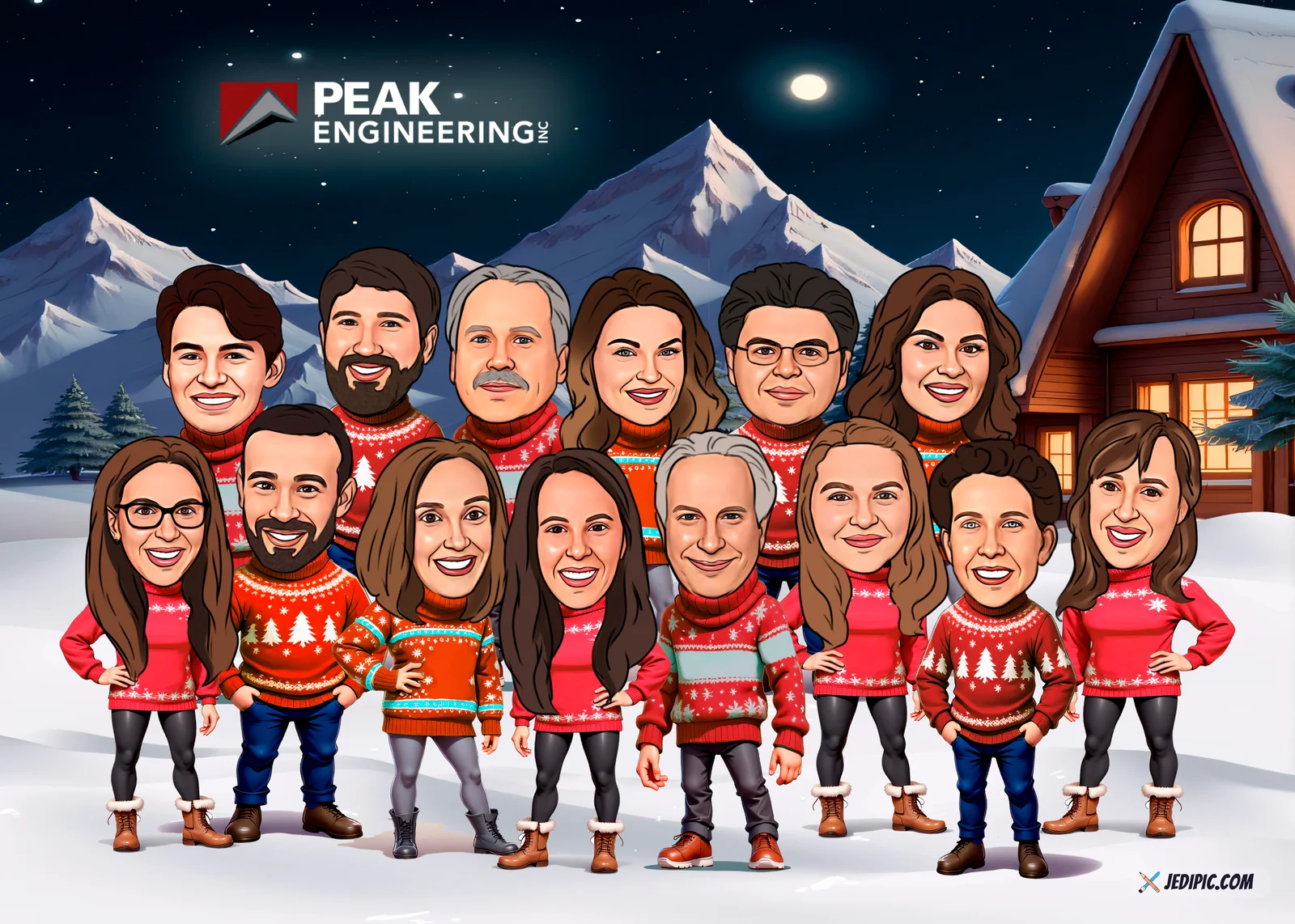 Custom Corporate Team Caricature from Photo - Holiday Party Group Company Holiday Gift