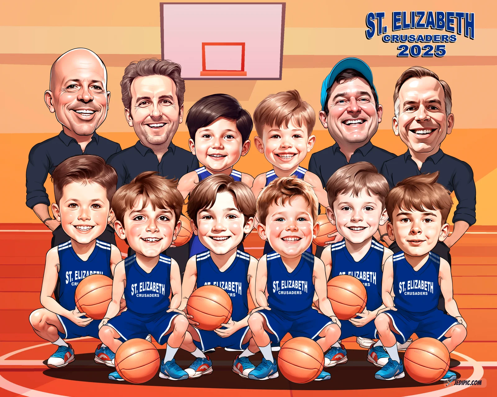 Custom Basketball Caricature from Photo - Court Star Portrait Basketball Fan Gift