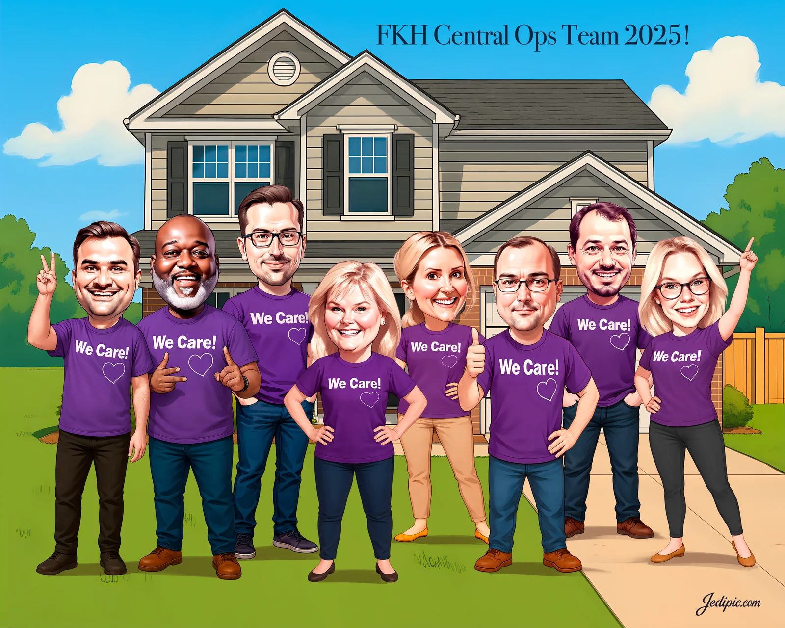 Custom Corporate Team Caricature from Photo - Field Sales Roadshow Road Warrior Team Gift