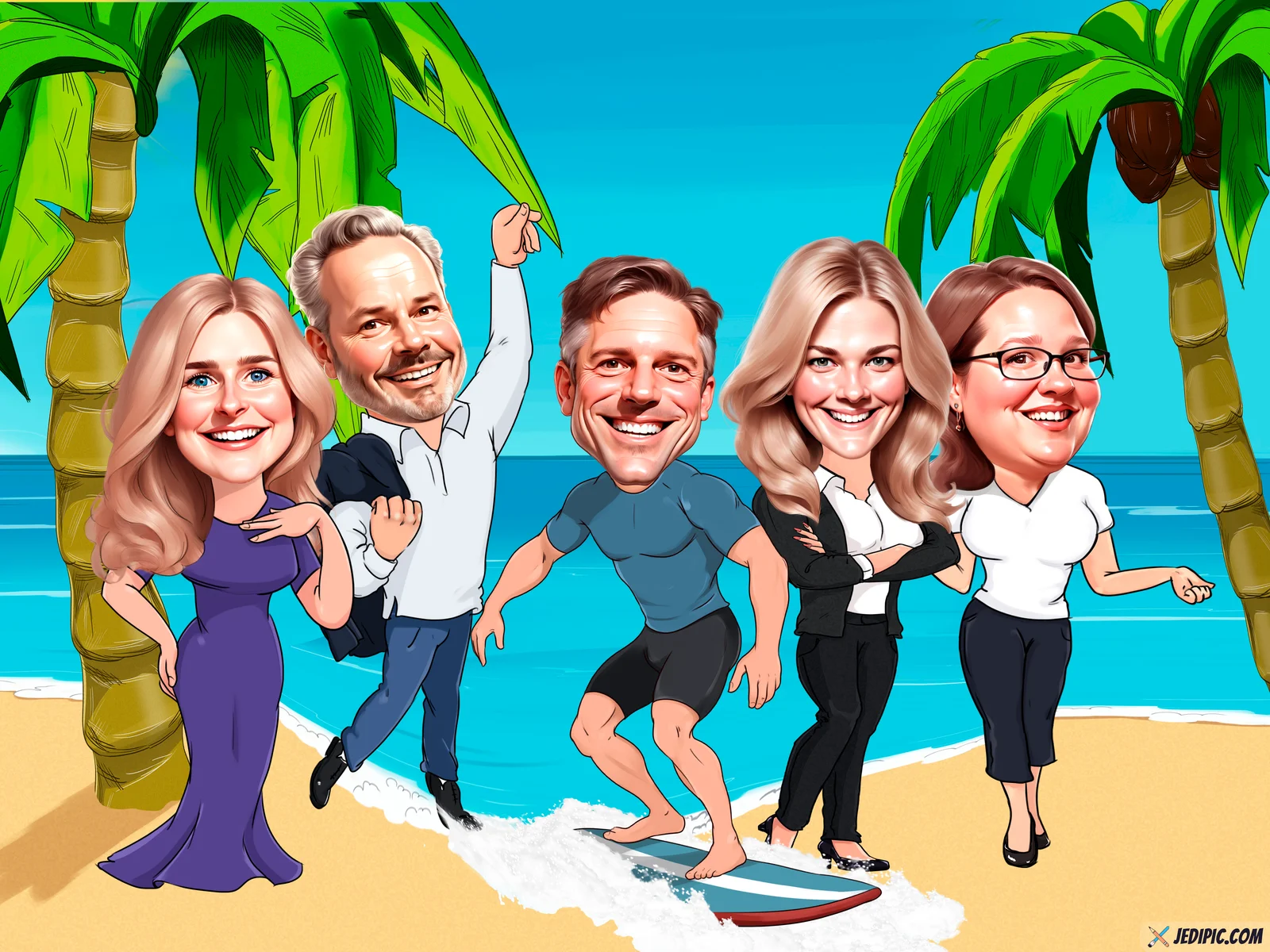 Custom Friends Group Caricature from Photo - College Reunion Group Reunion Gift