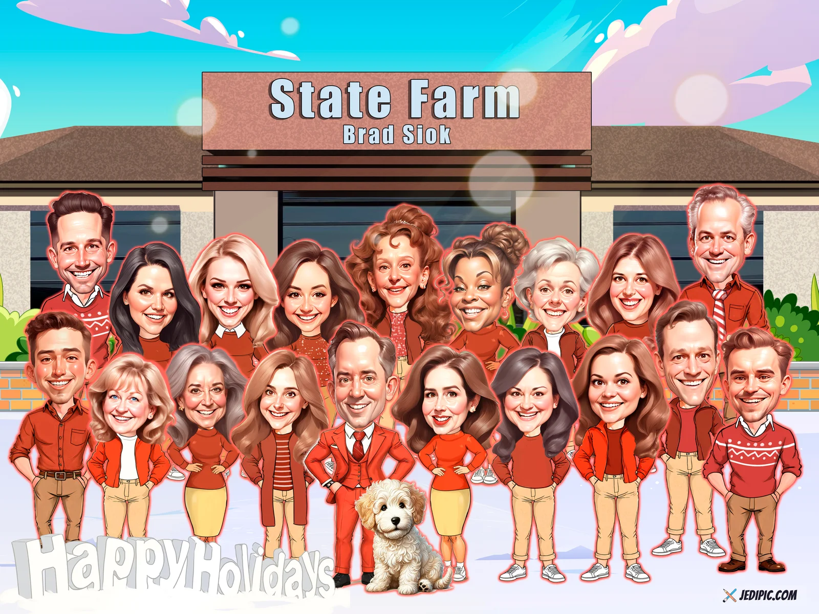 Custom Corporate Team Caricature from Photo — Group Office Portrait Personalized Company Gift
