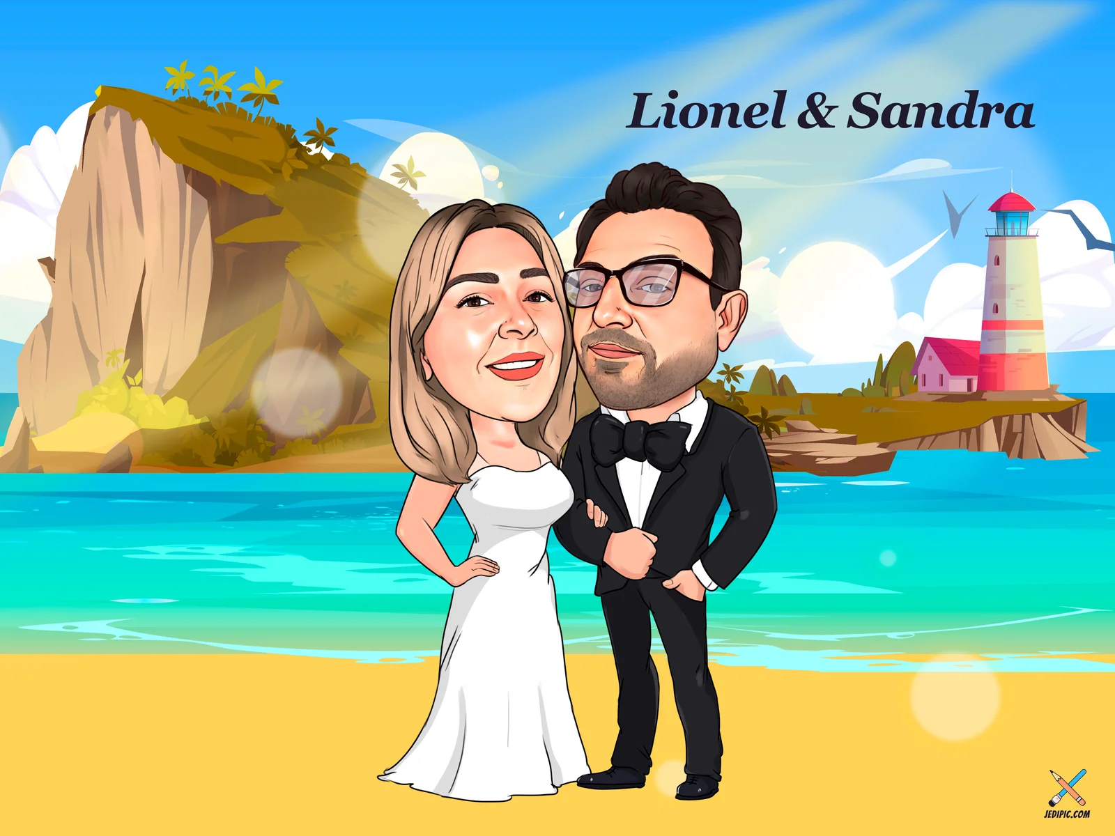 Custom Wedding Caricature from Photo — Bride and Groom Ceremony Portrait Personalized Marriage Gift
