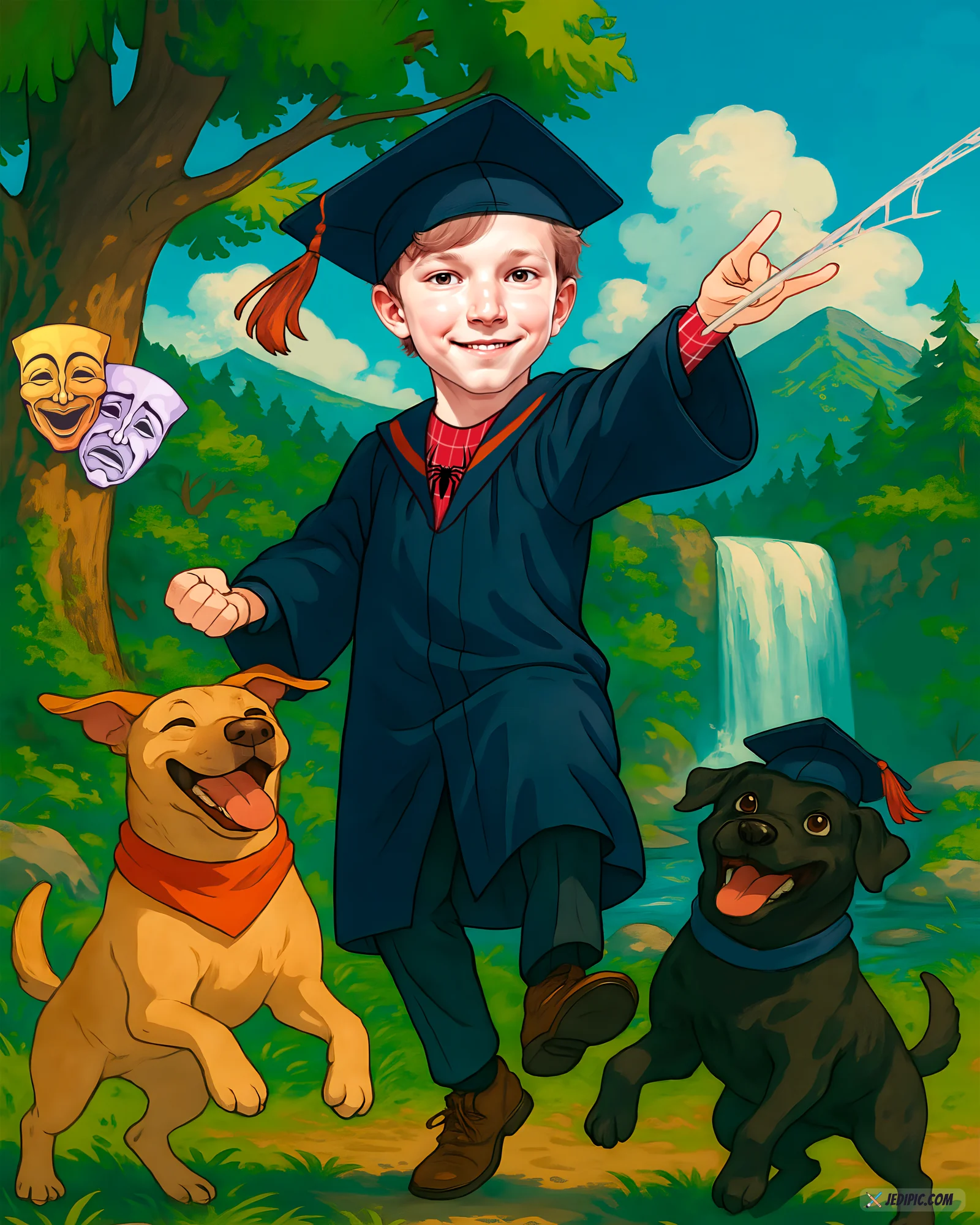 Custom Graduation Caricature from Photo — Cap and Gown Grad Portrait Personalized Graduate Gift